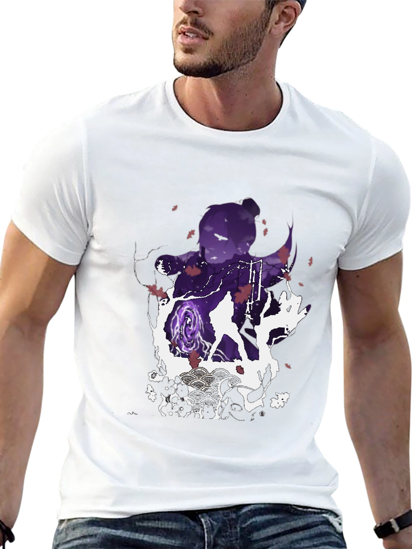 Anime Silhouette Graphic Print Mens Black T-Shirt