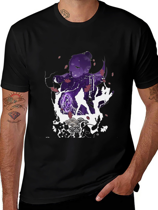Anime Silhouette Graphic Print Mens Black T-Shirt