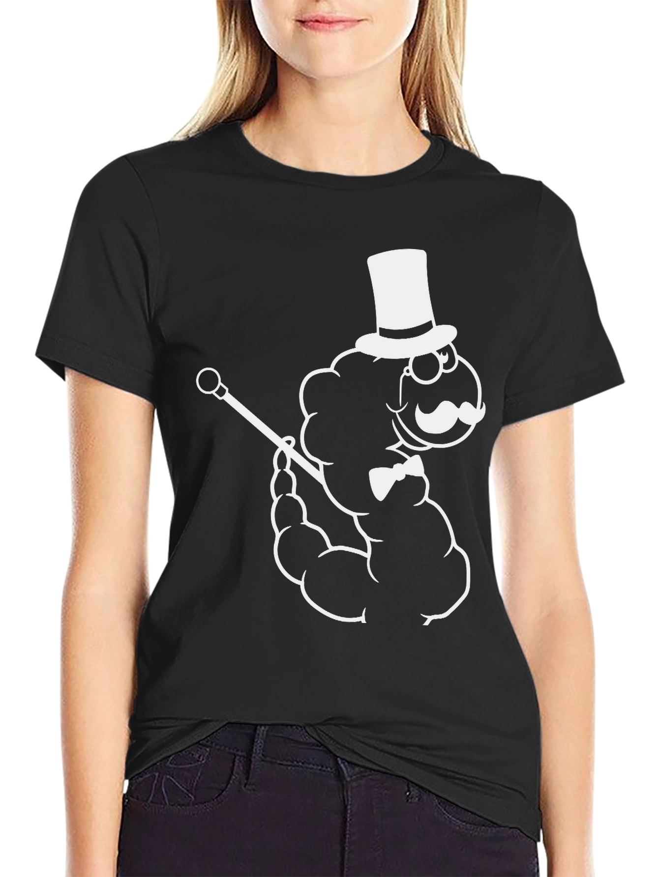 Cartoon Cloud Gentleman Black T-Shirt