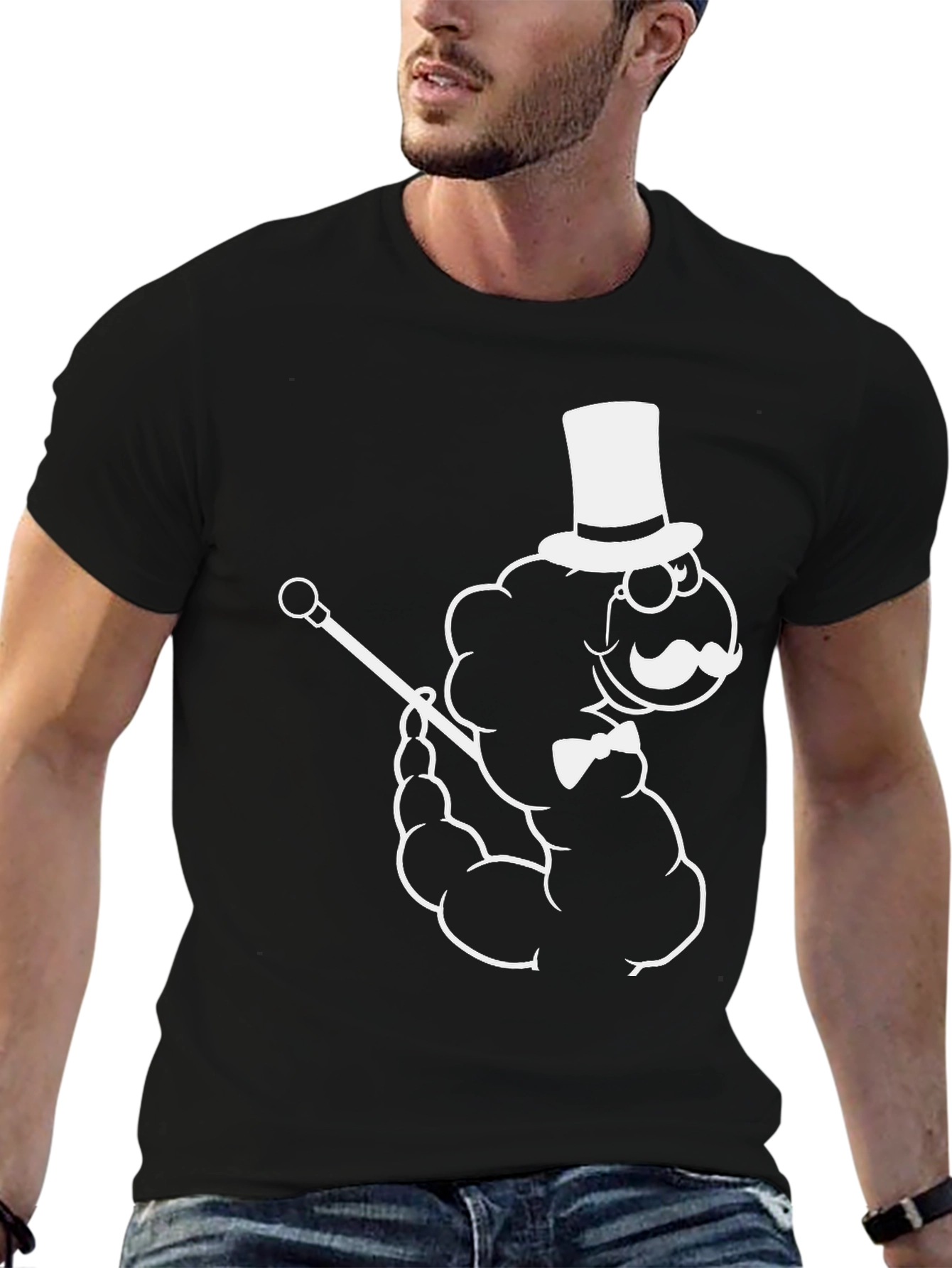 Cartoon Cloud Gentleman Black T-Shirt
