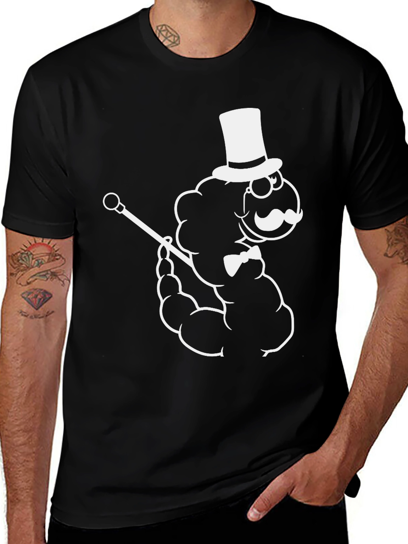 Cartoon Cloud Gentleman Black T-Shirt