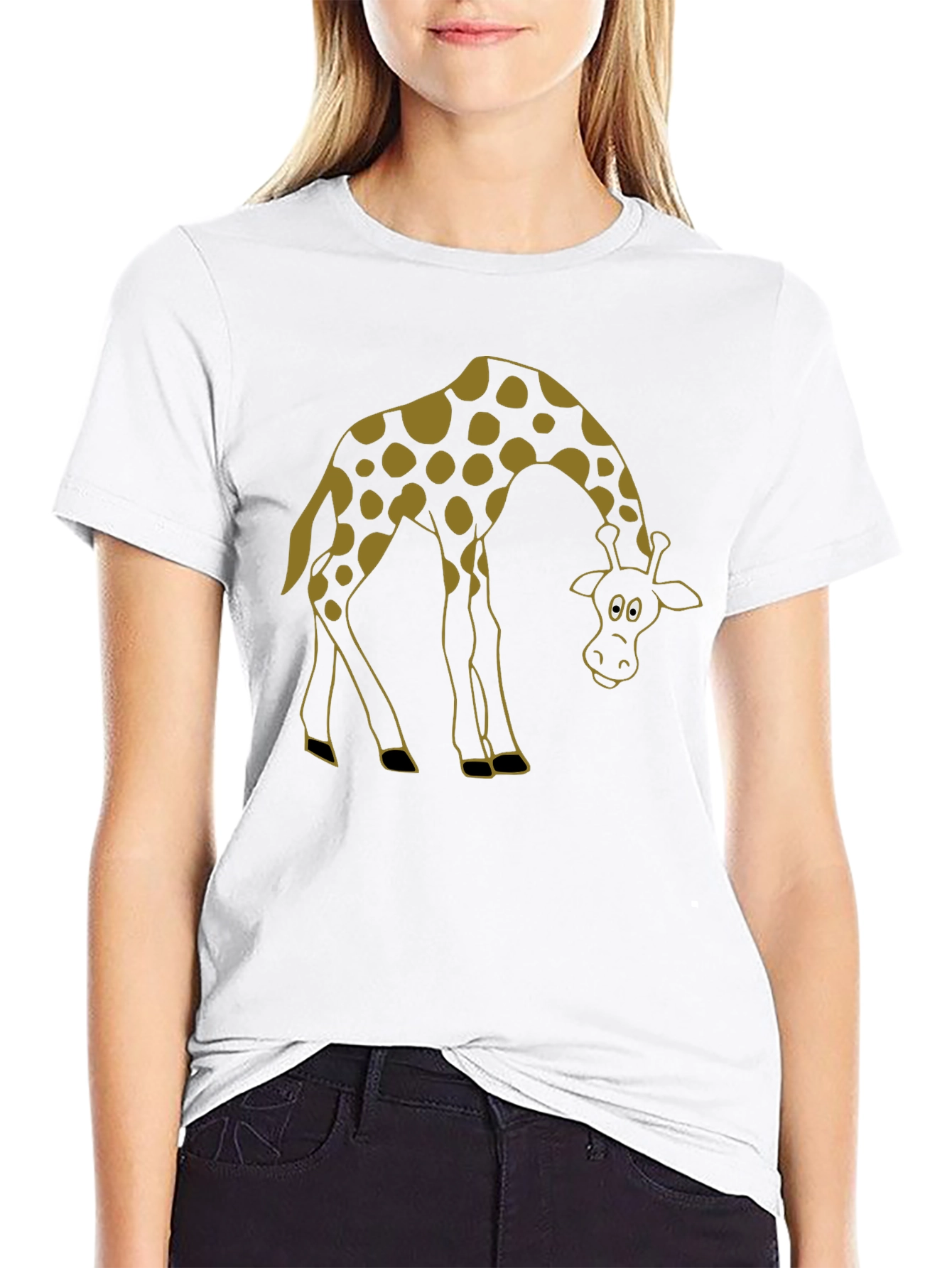 Giraffe Cartoon Graphic Tee - Mens Black T-Shirt