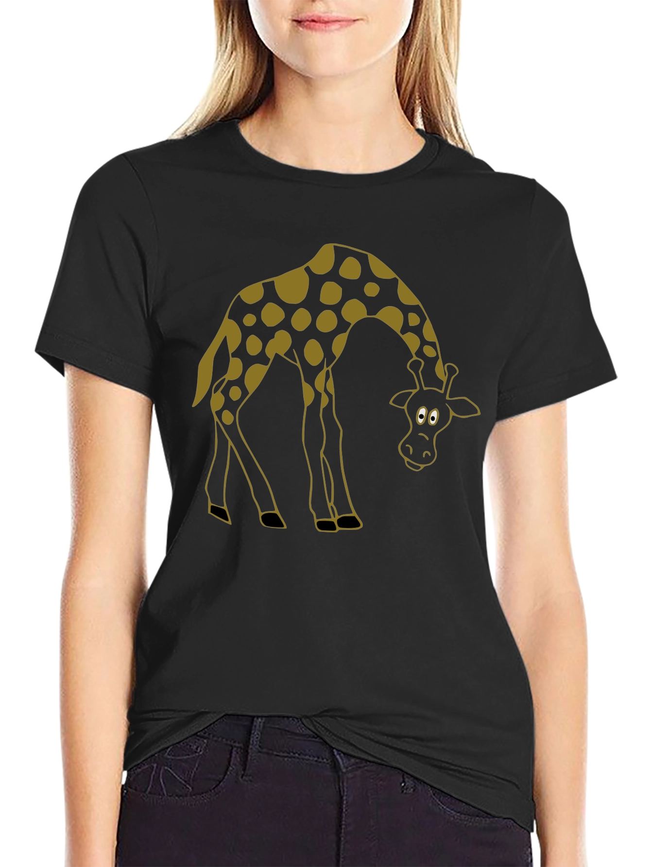 Giraffe Cartoon Graphic Tee - Mens Black T-Shirt