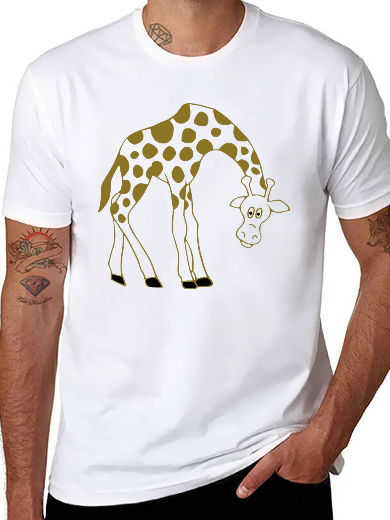 Giraffe Cartoon Graphic Tee - Mens Black T-Shirt