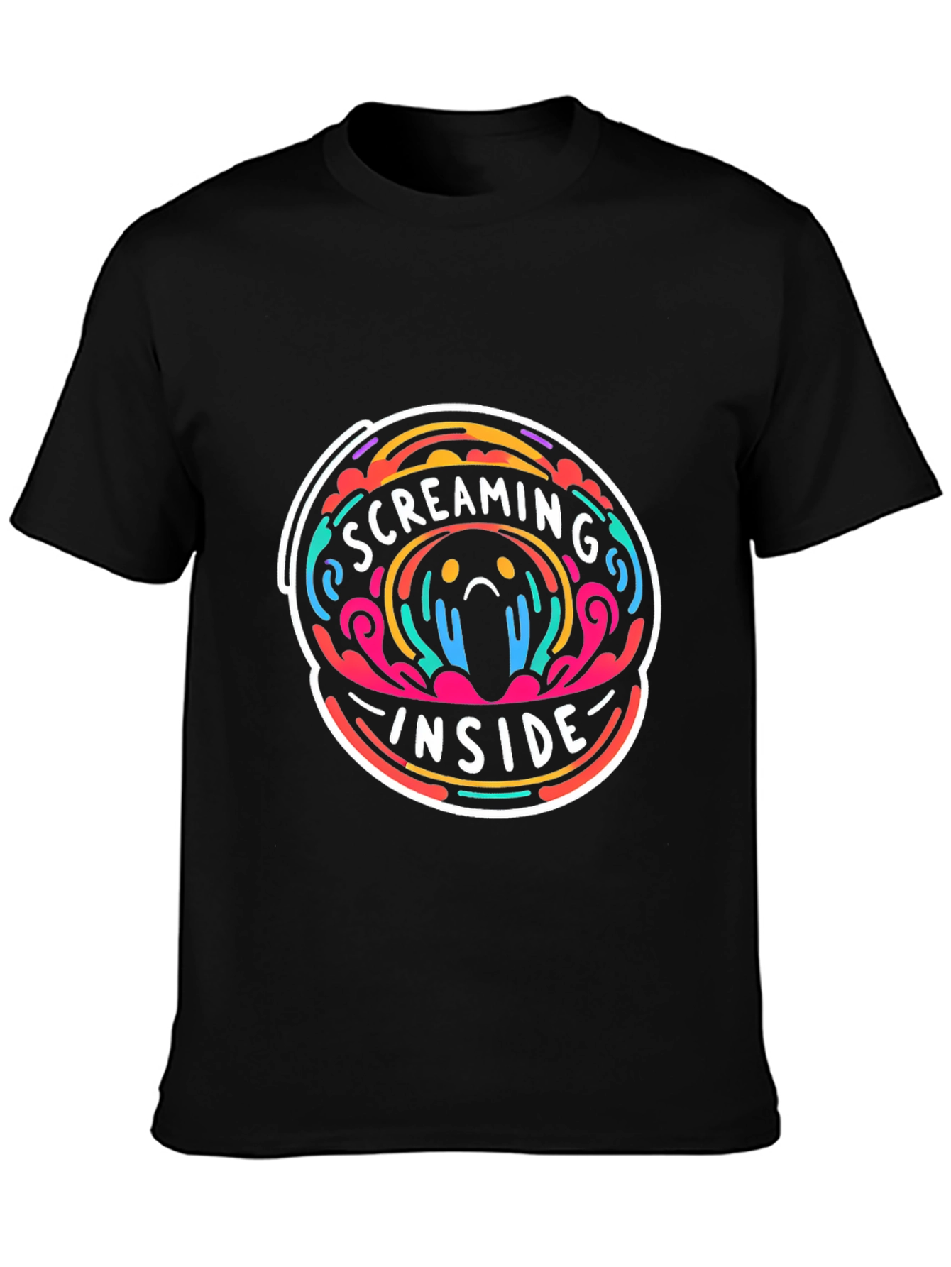 Screaming Inside Graphic Tee - Trendy Crew Neck Shirt