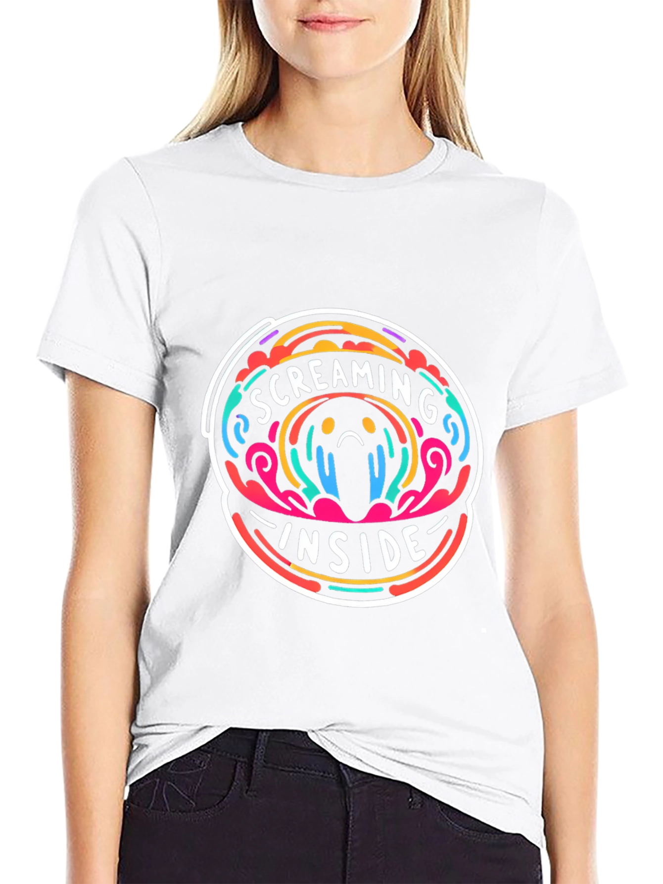 Screaming Inside Graphic Tee - Trendy Crew Neck Shirt