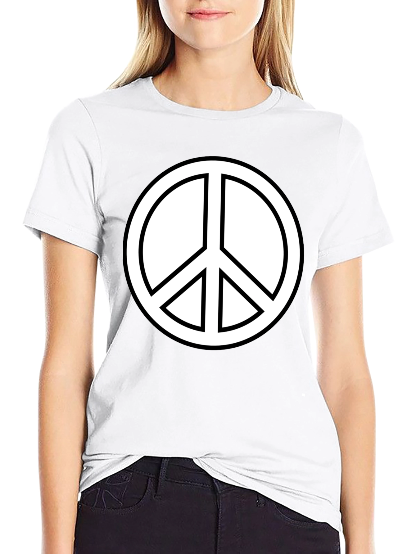 Peace Sign Graphic Tee - Black Crew Neck