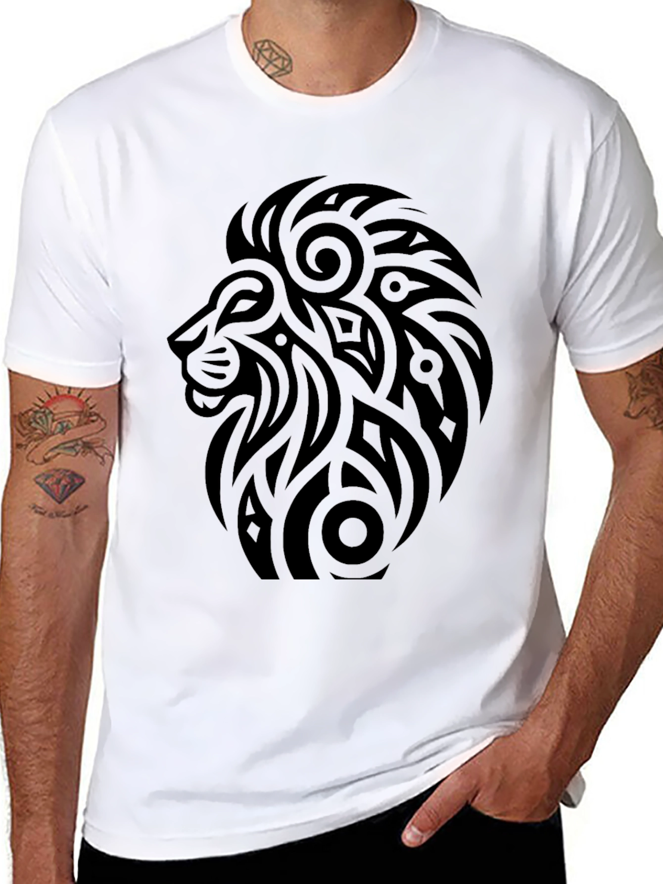 Tribal Lion Graphic Black T-Shirt