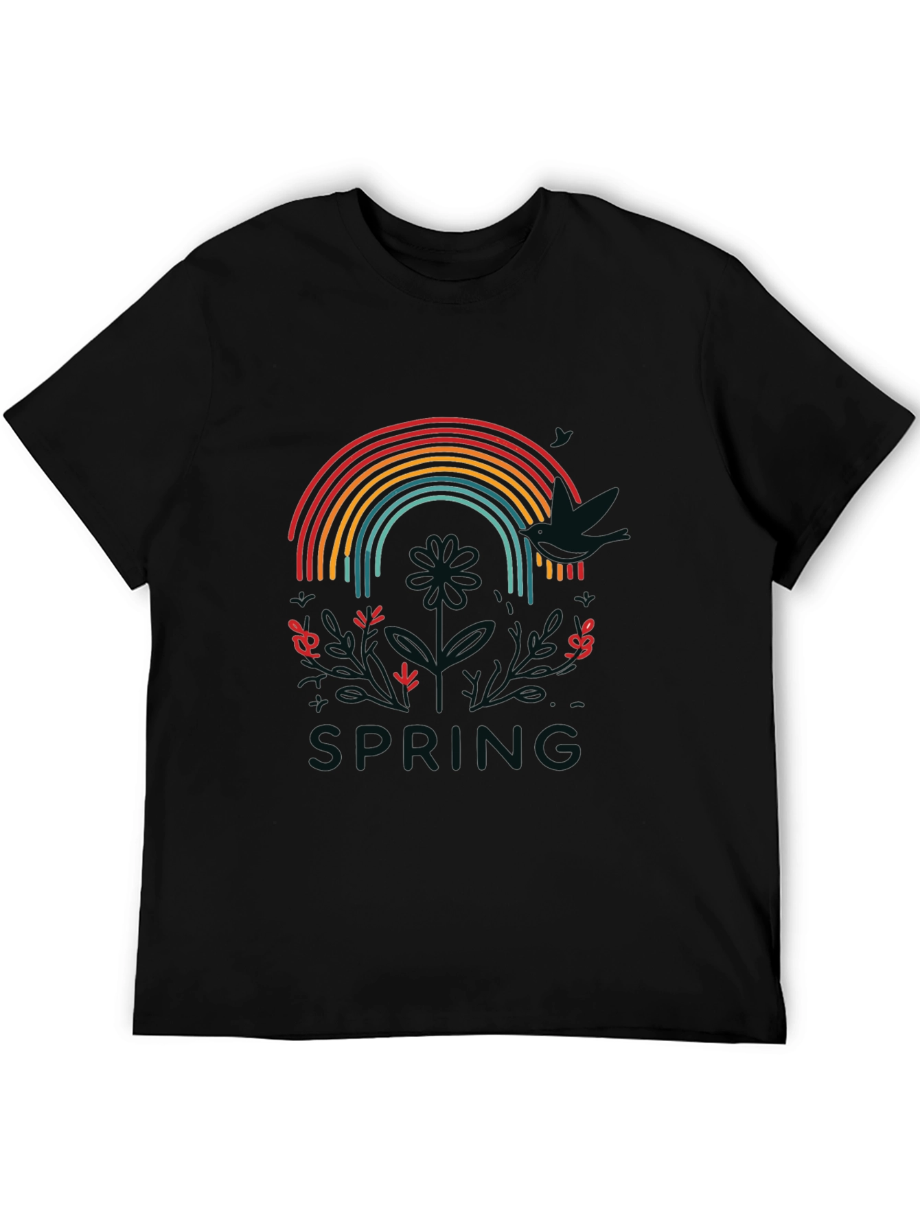 Rainbow Spring Graphic Tee - Stylish Mens Black T-Shirt