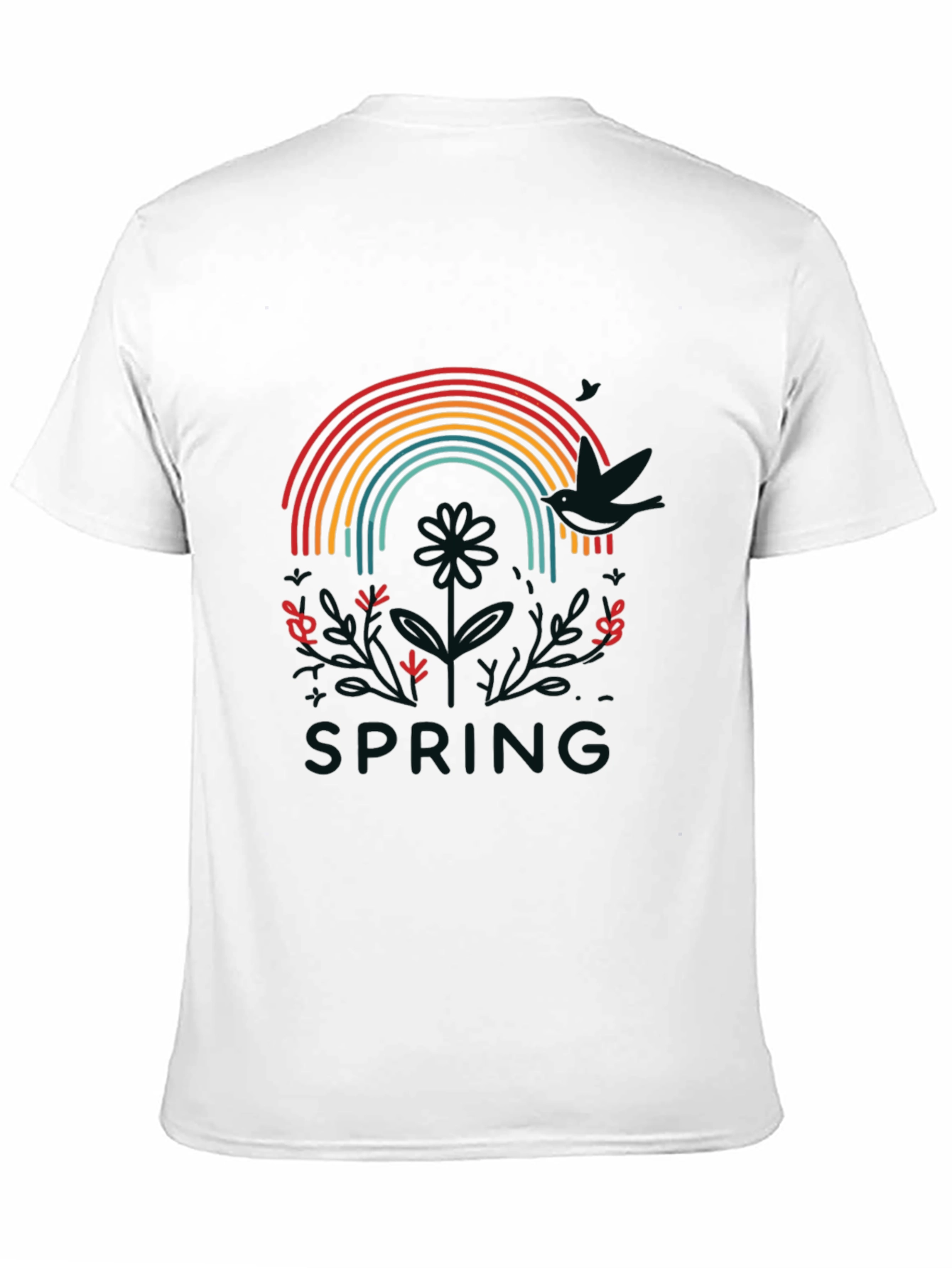 Rainbow Spring Graphic Tee - Stylish Mens Black T-Shirt