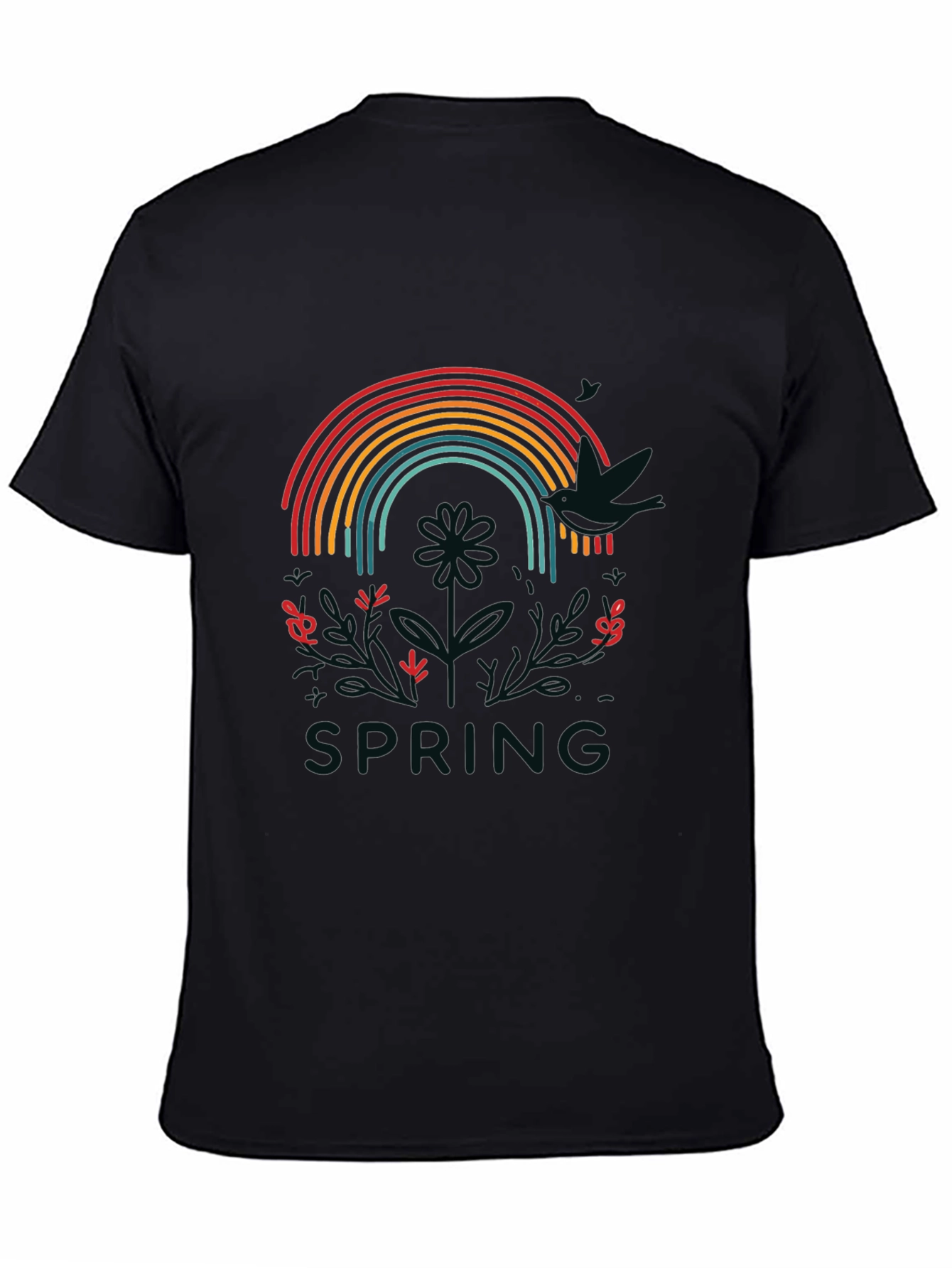 Rainbow Spring Graphic Tee - Stylish Mens Black T-Shirt