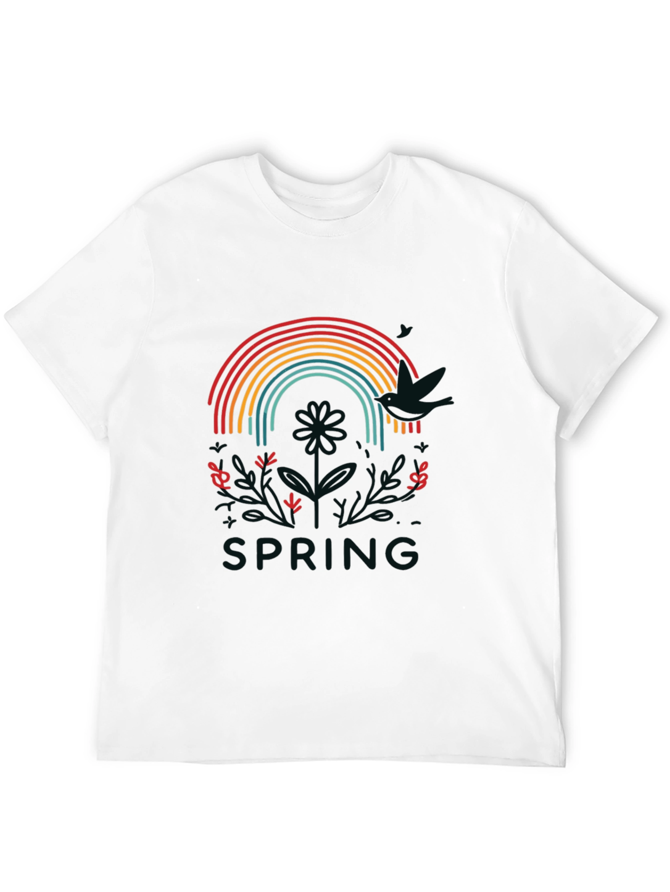 Rainbow Spring Graphic Tee - Stylish Mens Black T-Shirt