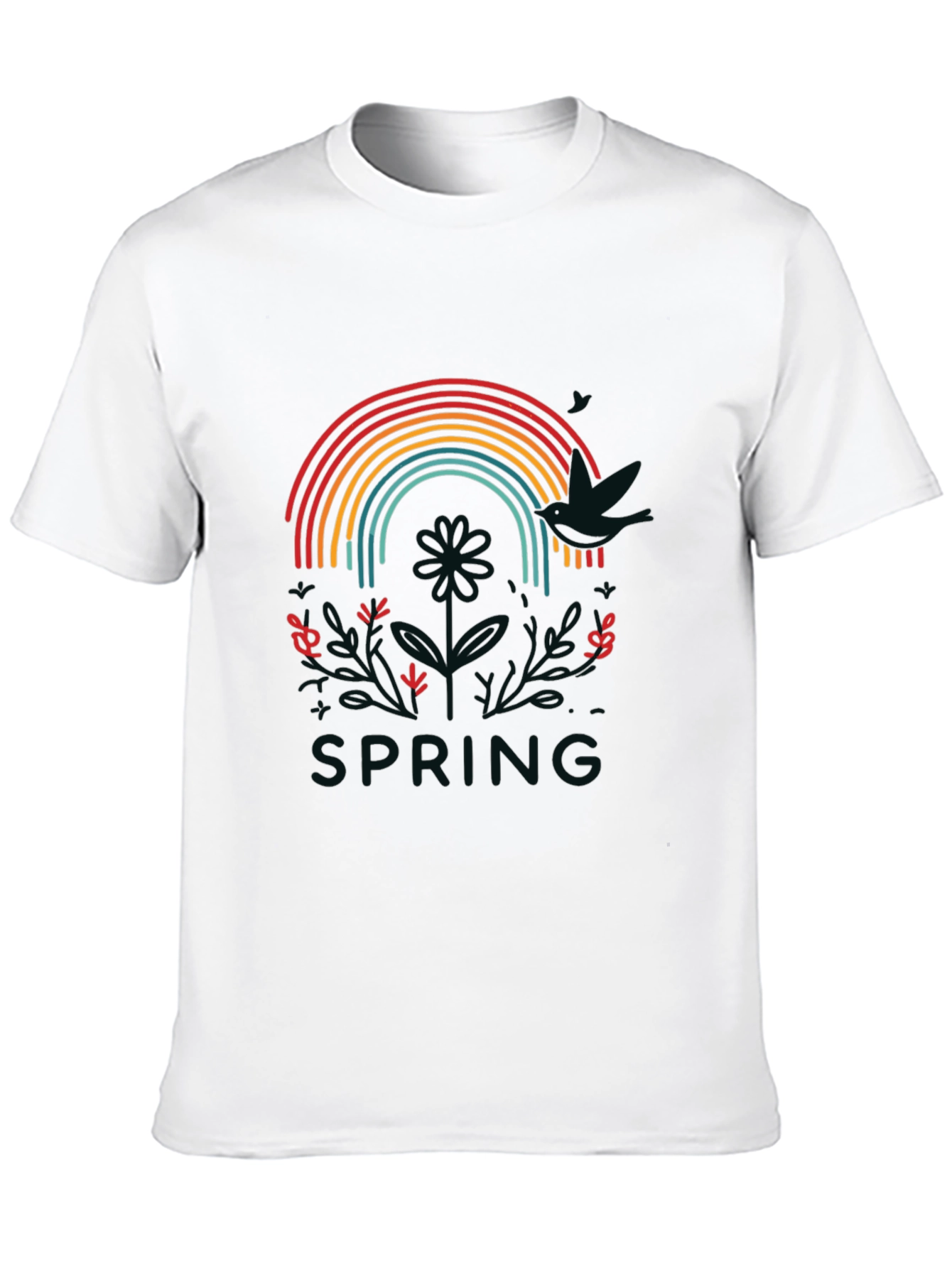 Rainbow Spring Graphic Tee - Stylish Mens Black T-Shirt