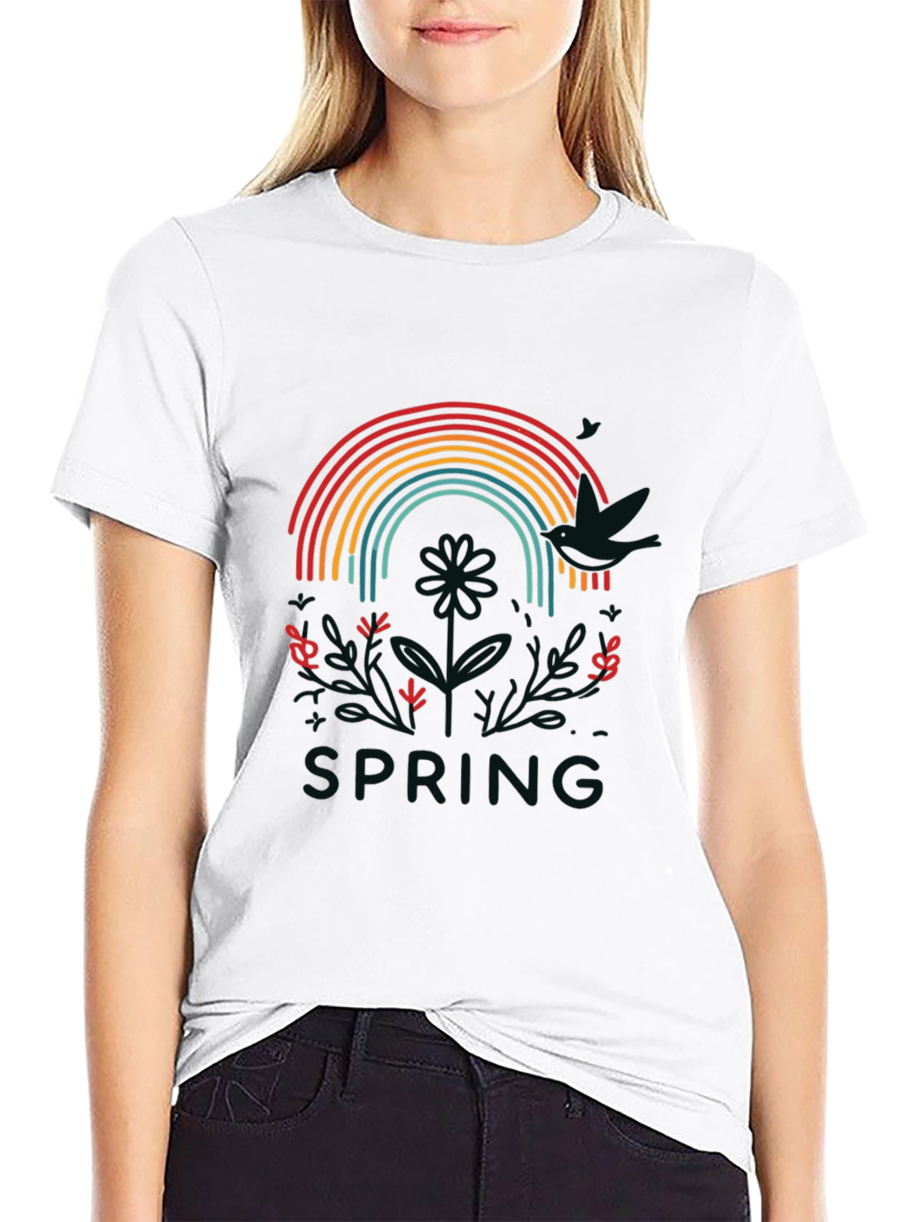 Rainbow Spring Graphic Tee - Stylish Mens Black T-Shirt