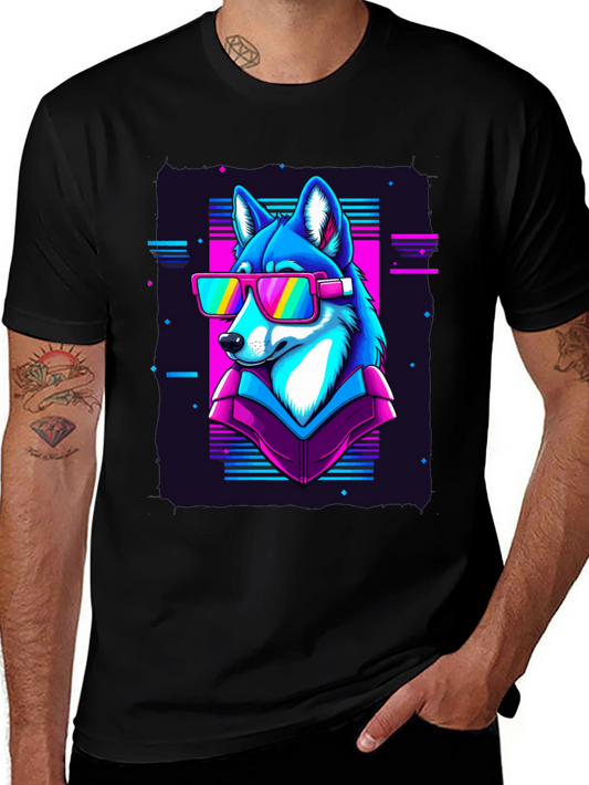 Retro Wolf T-Shirt - Neon Colors - Unique Graphic Tee