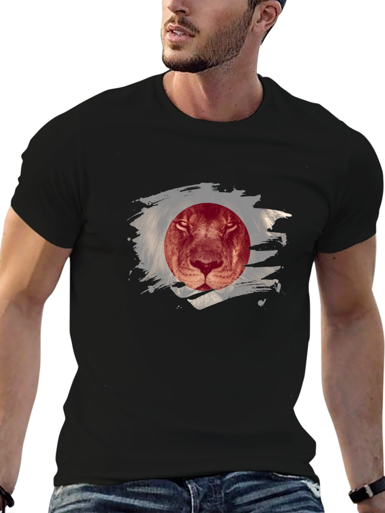 Lion Japan Flag Graphic Tee - Cool Design