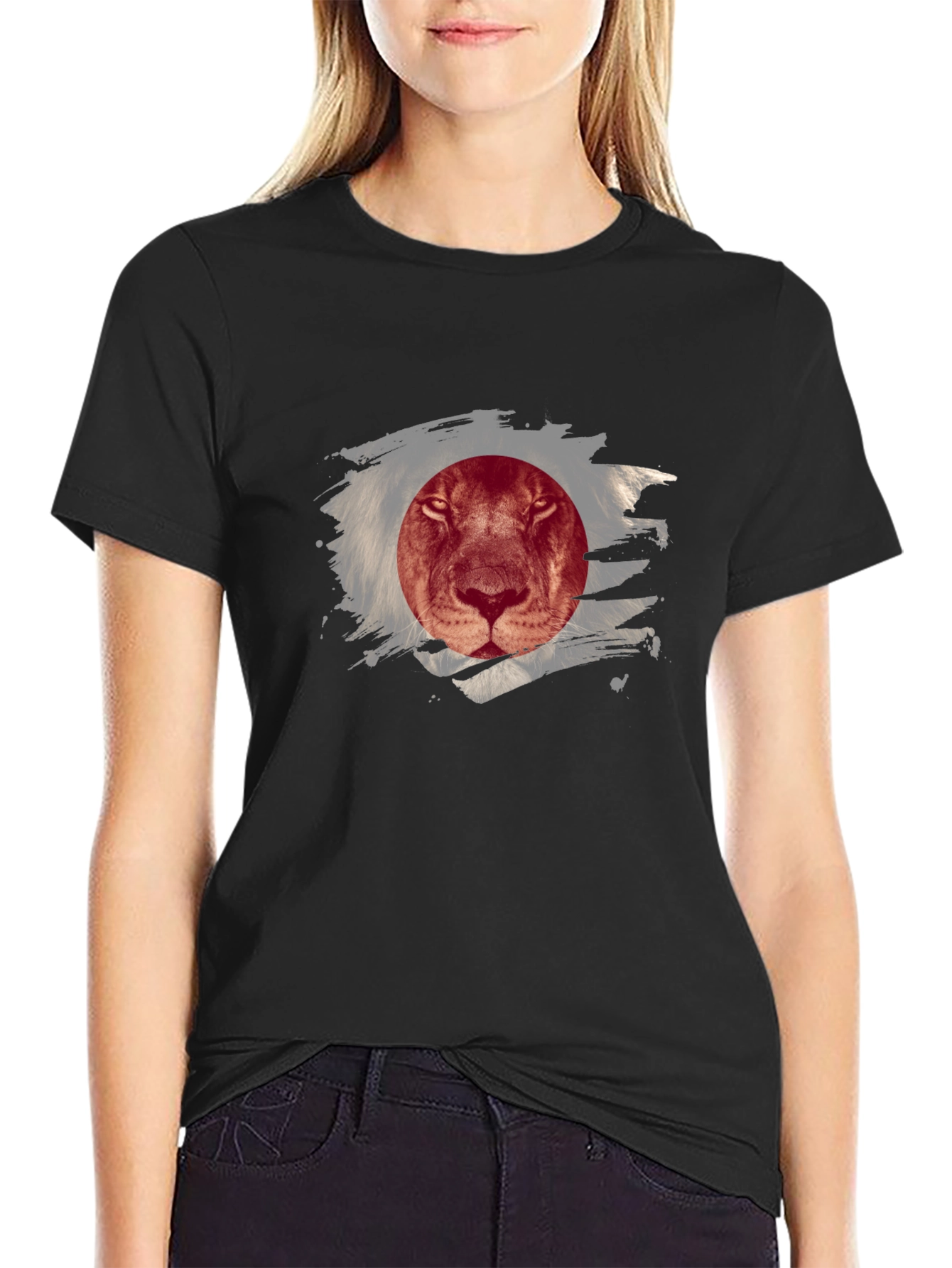 Lion Japan Flag Graphic Tee - Cool Design