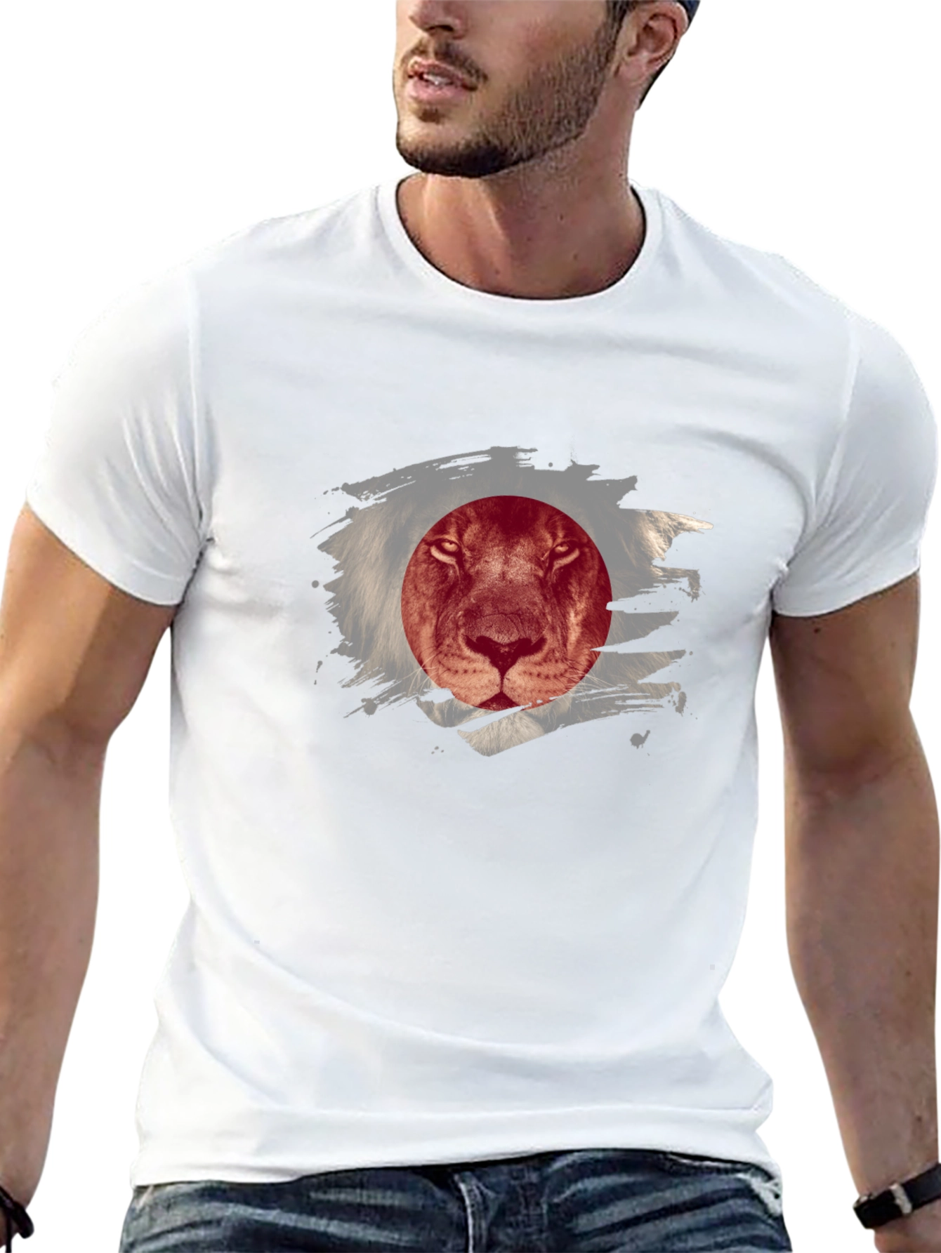 Lion Japan Flag Graphic Tee - Cool Design