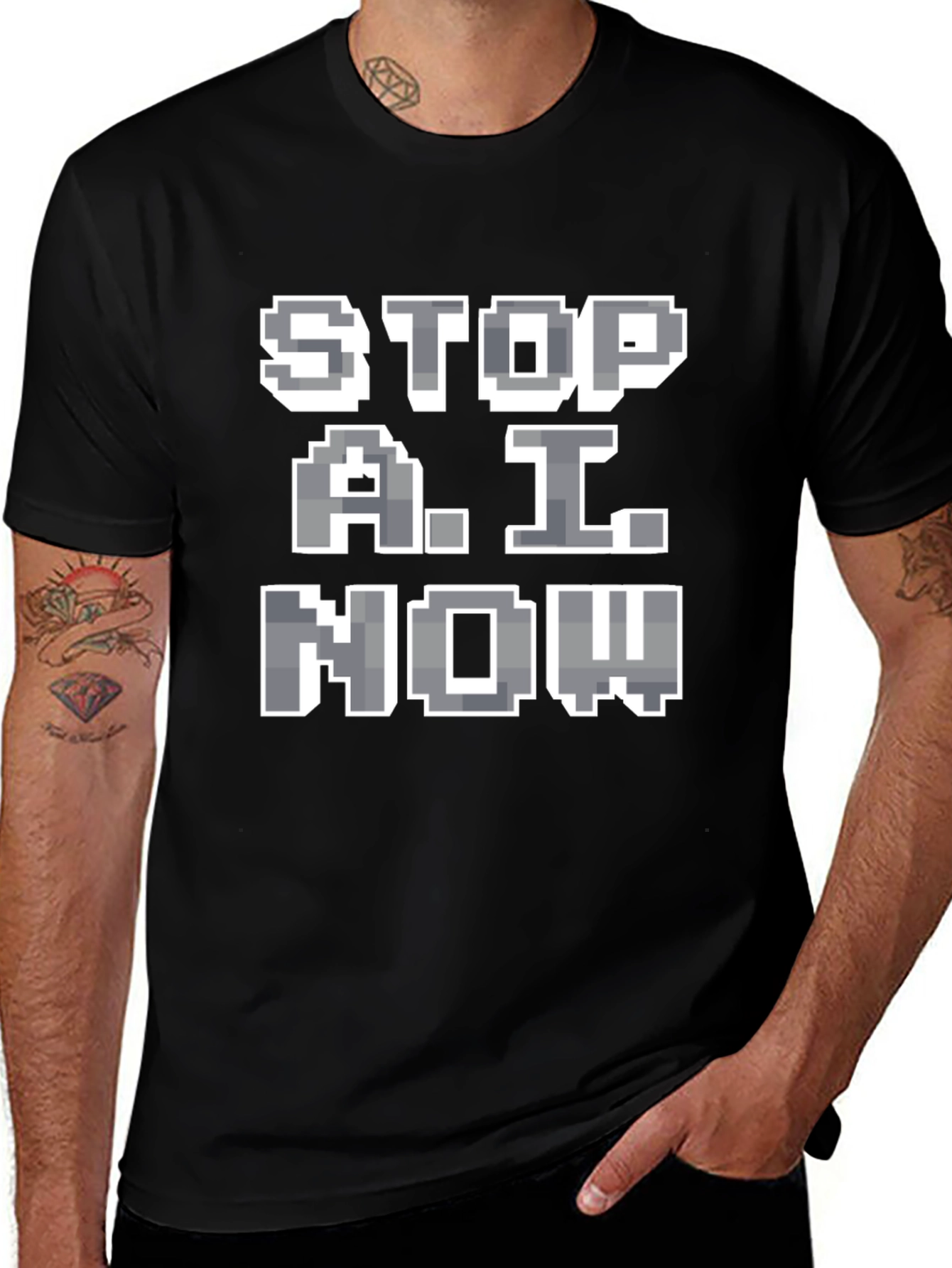 Stop A.I. Now Graphic Tee - Pixelated Protest