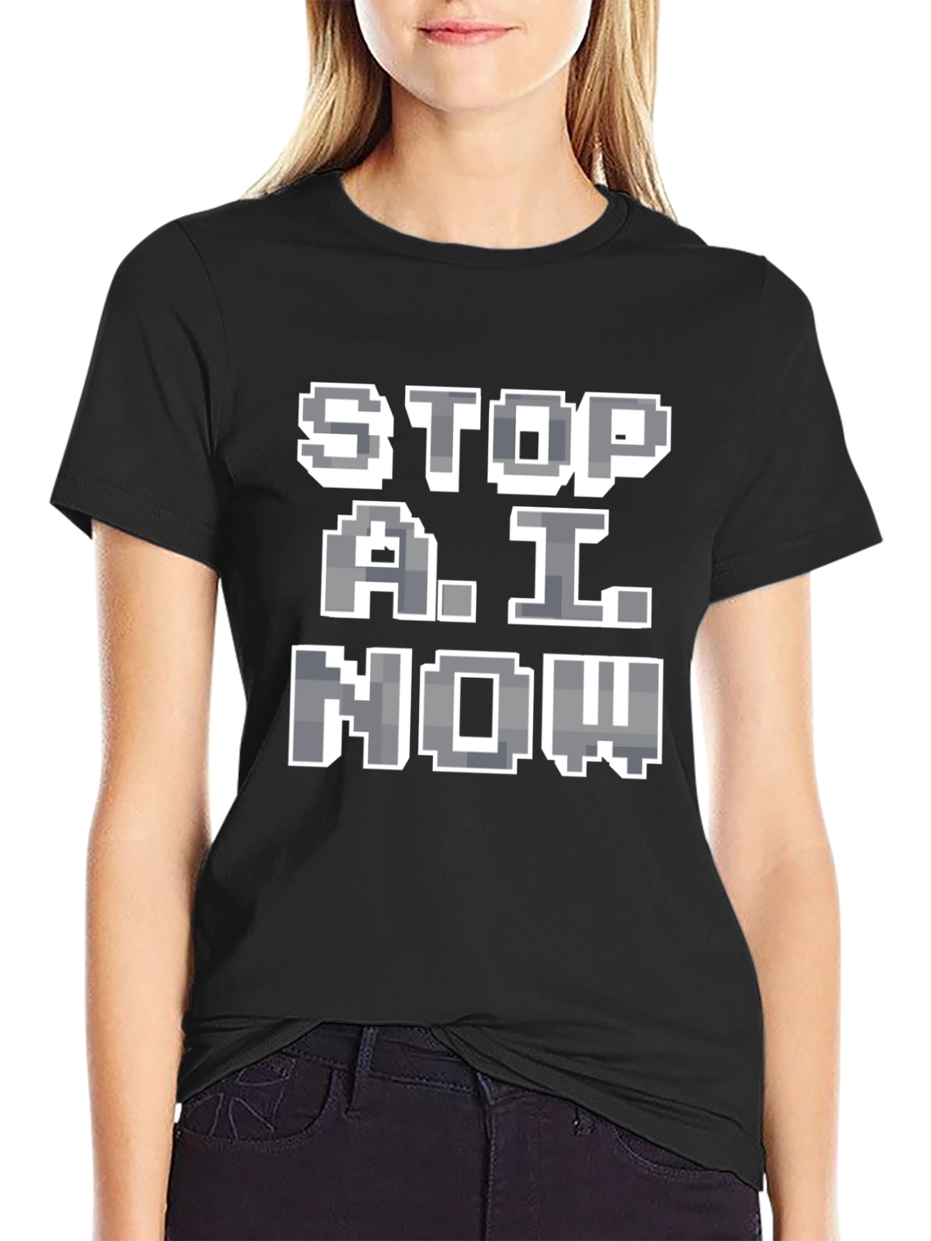 Stop A.I. Now Graphic Tee - Pixelated Protest