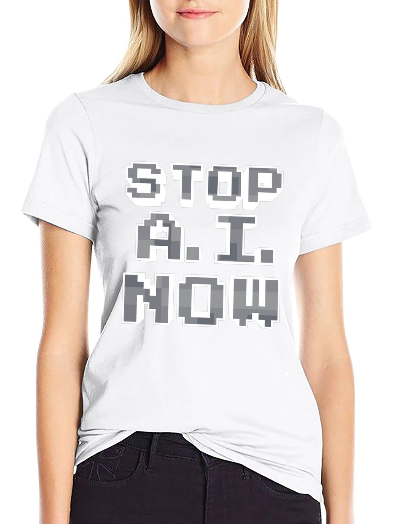 Stop A.I. Now Graphic Tee - Pixelated Protest
