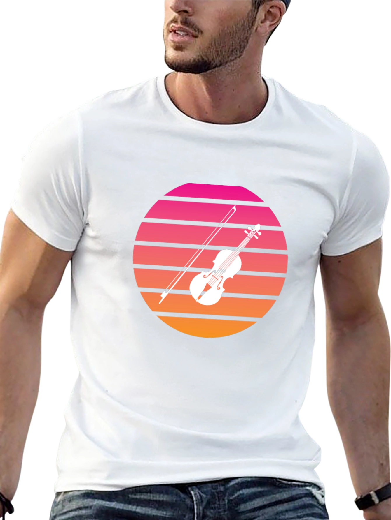 Retro Sunset Violin Graphic T-Shirt