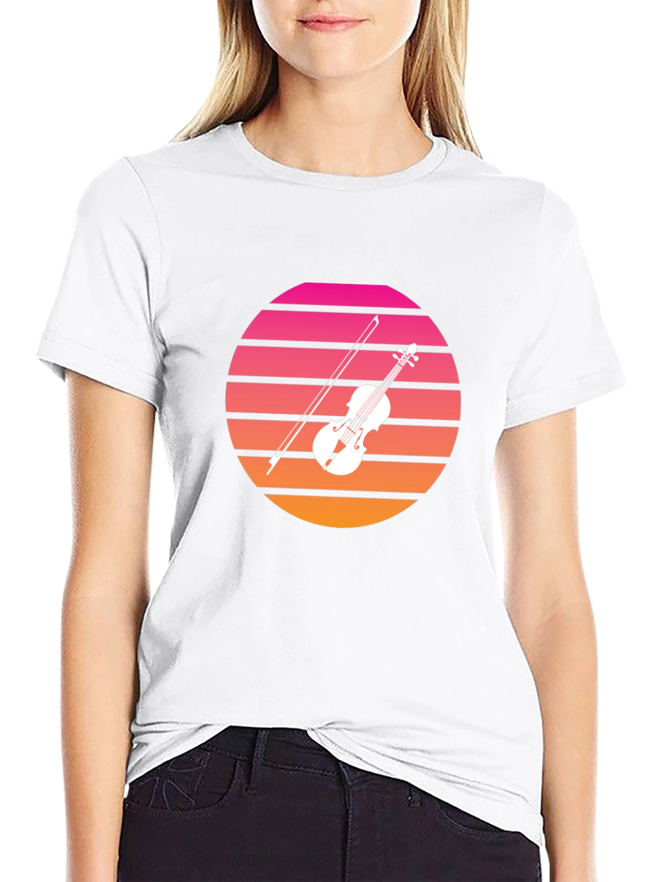 Retro Sunset Violin Graphic T-Shirt