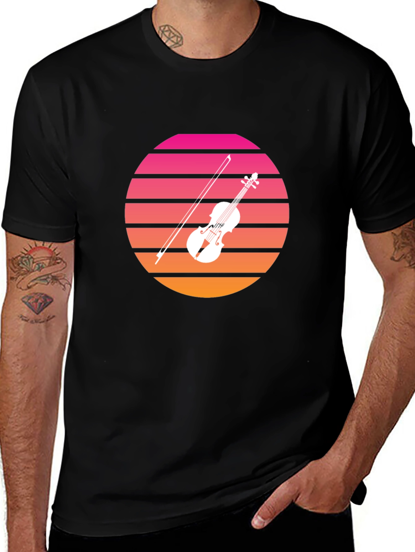 Retro Sunset Violin Graphic T-Shirt