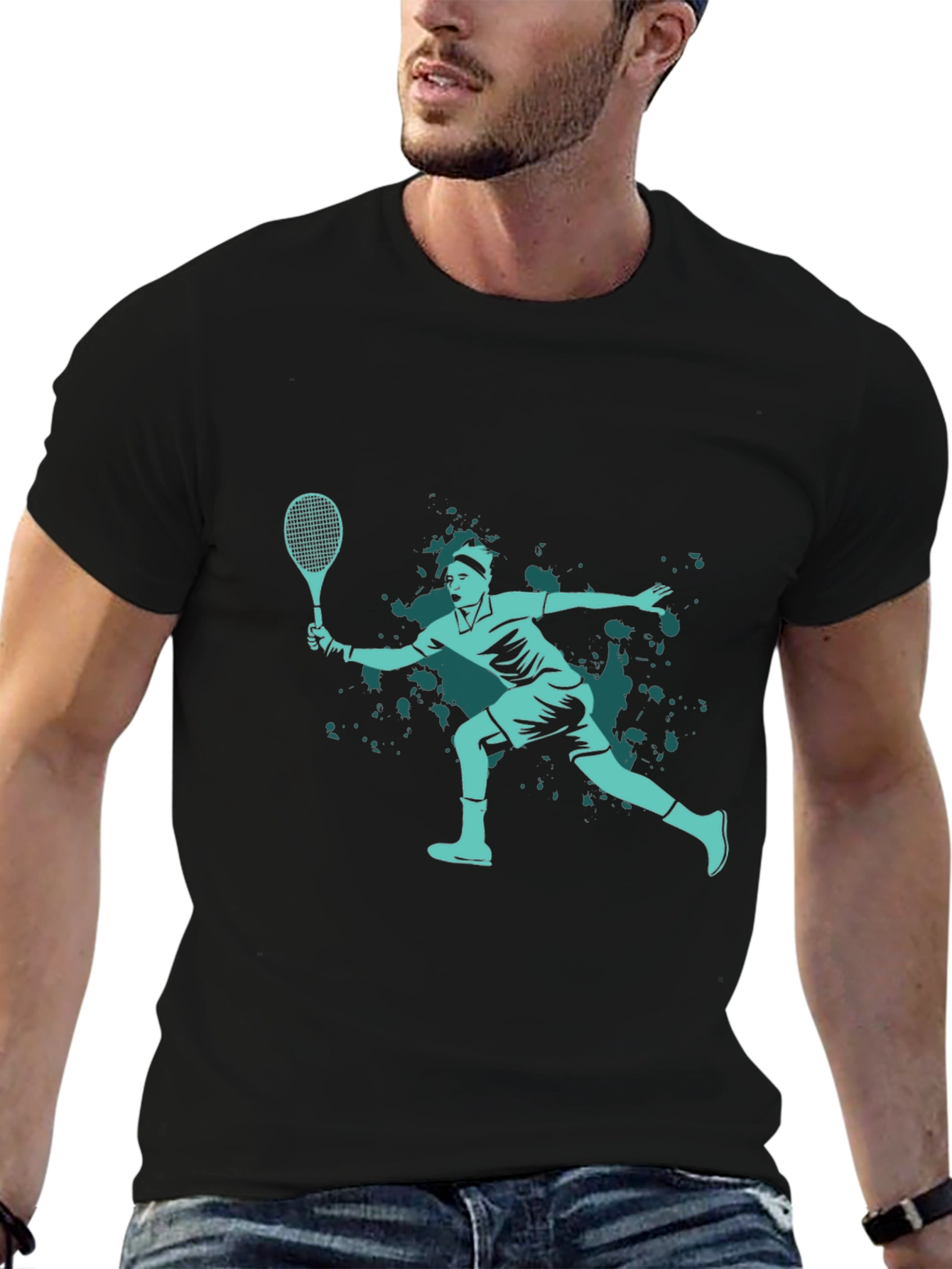 Tennis Player Graphic Tee - Black
