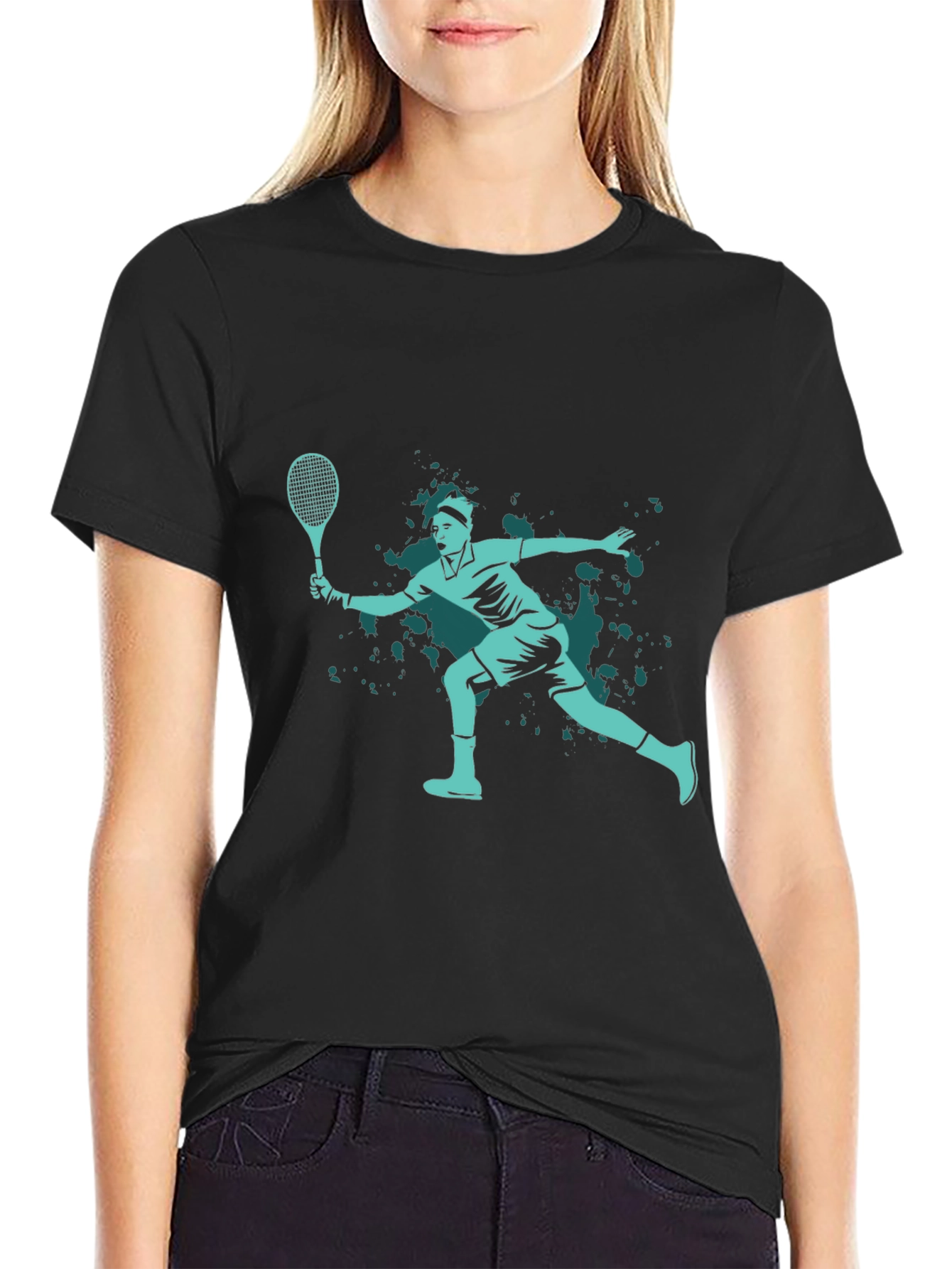 Tennis Player Graphic Tee - Black