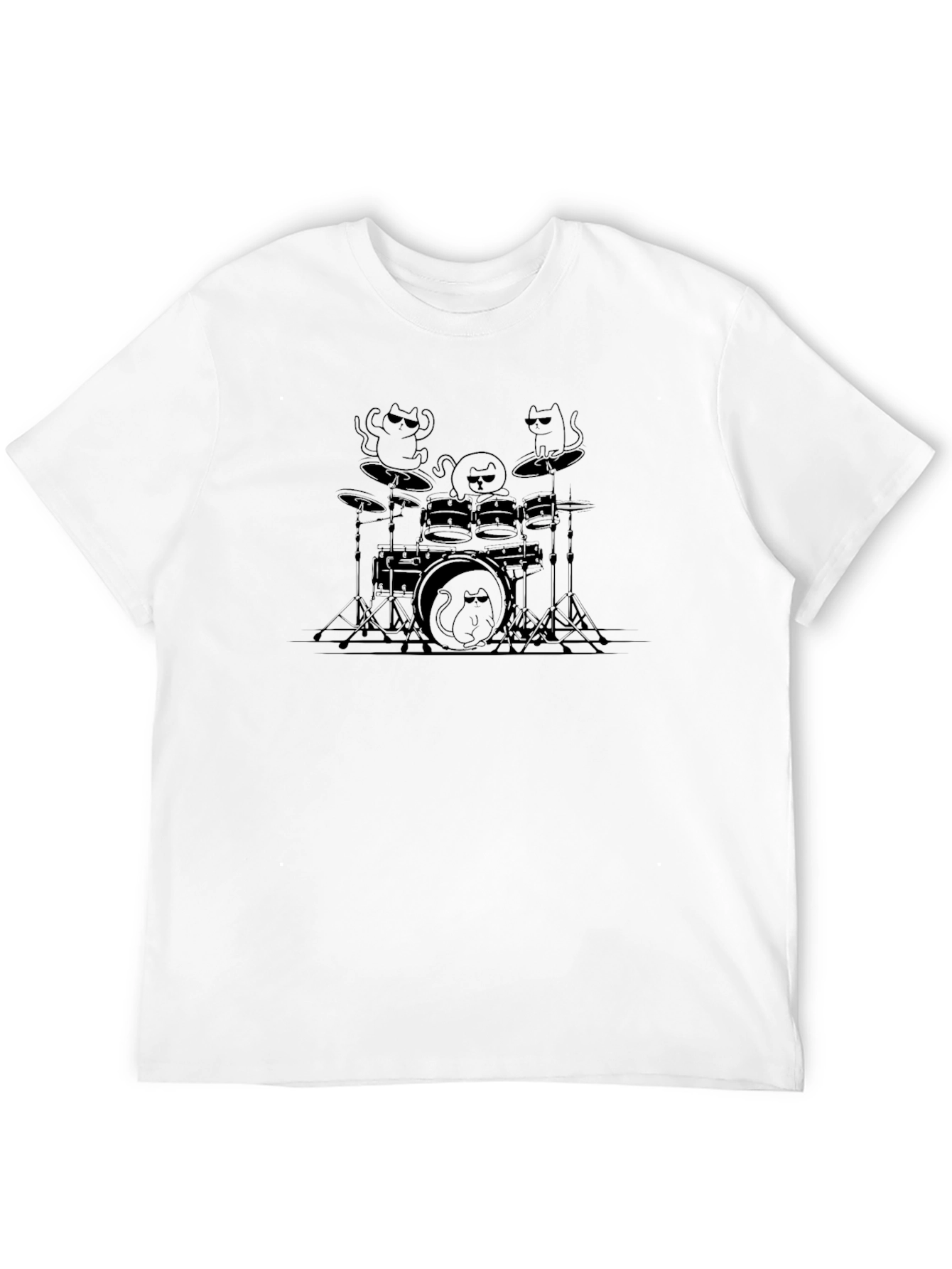 Cat Band Drummer T-Shirt - Black
