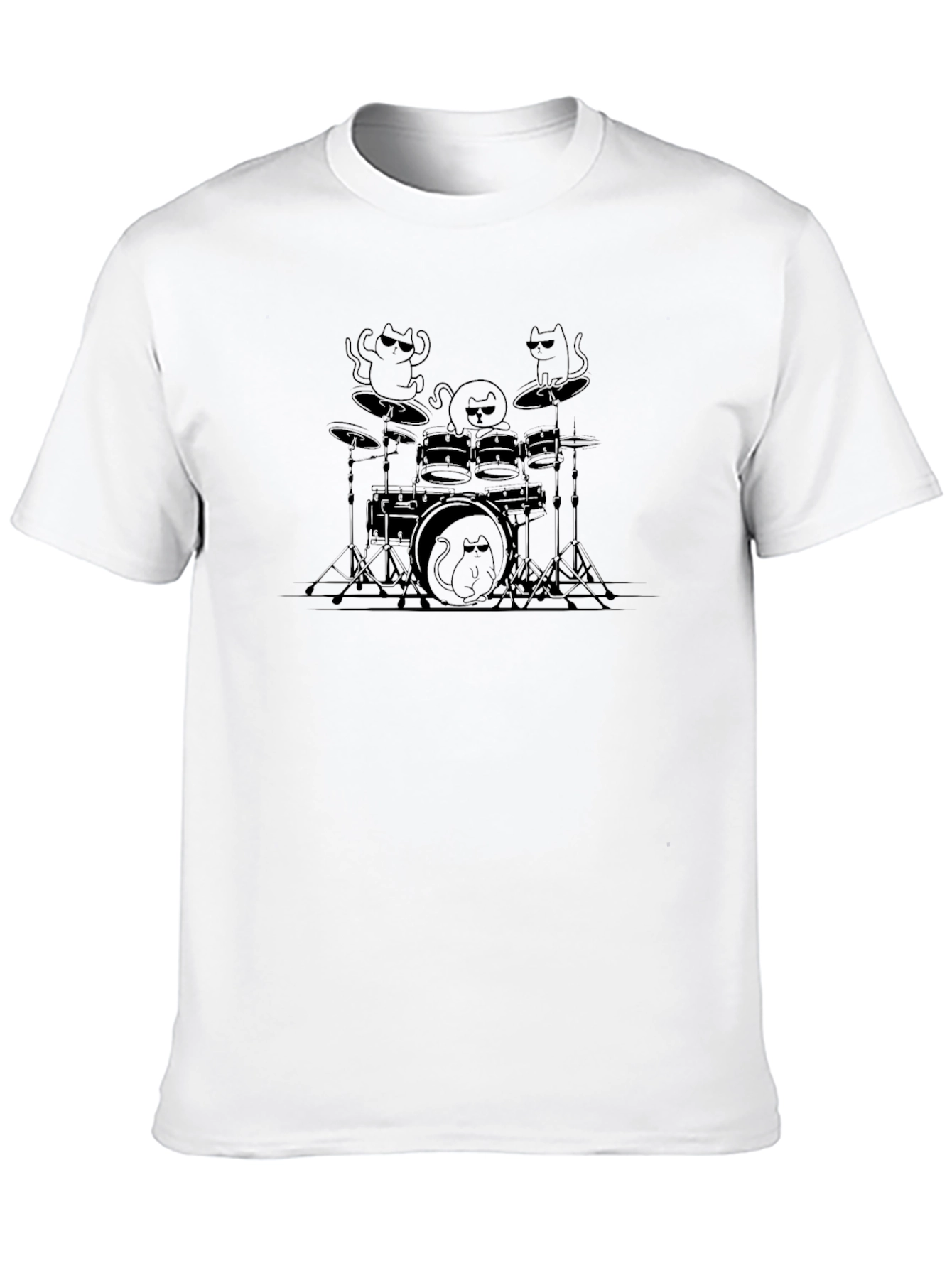 Cat Band Drummer T-Shirt - Black