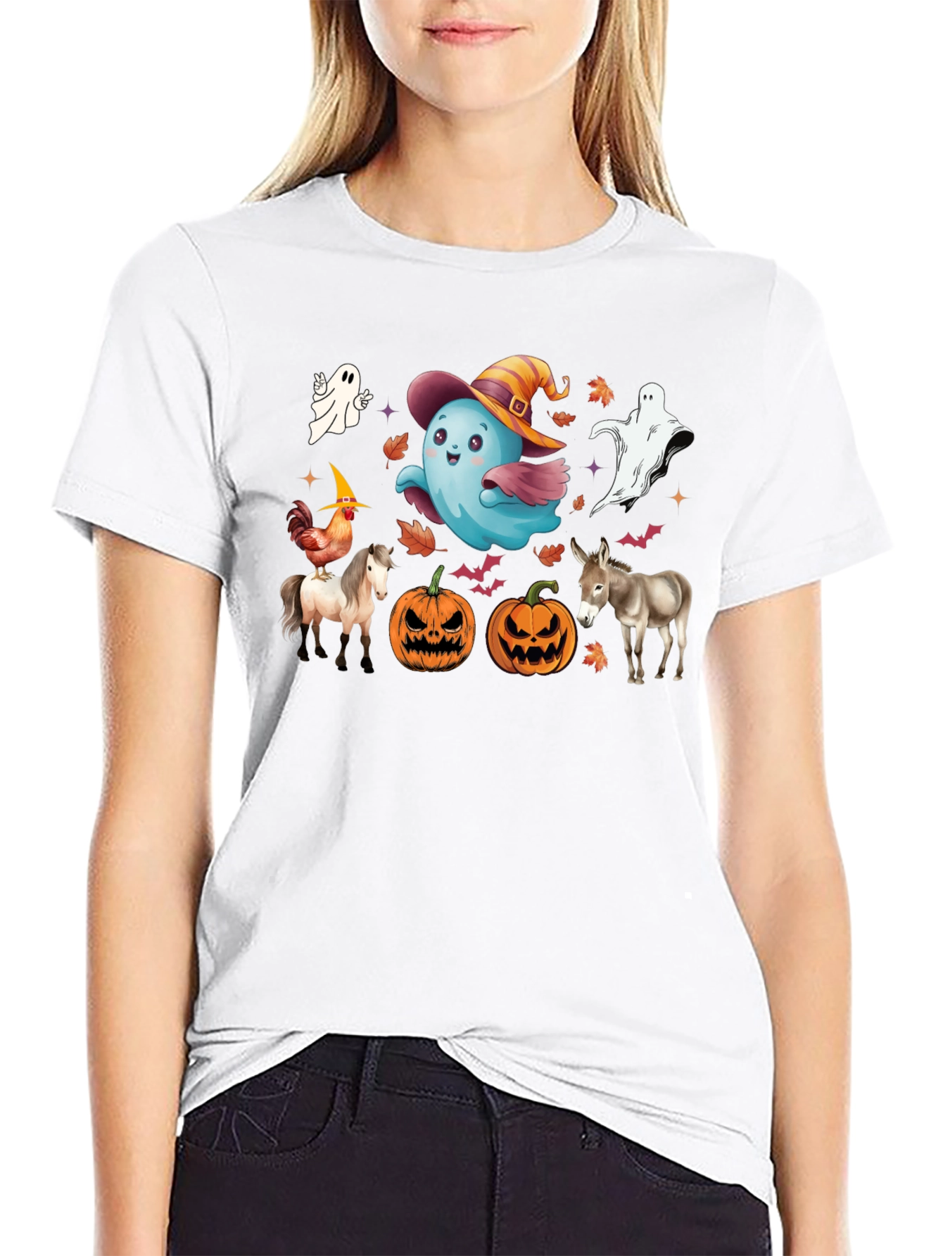 Halloween T-Shirt with Ghost Pumpkins & Animals