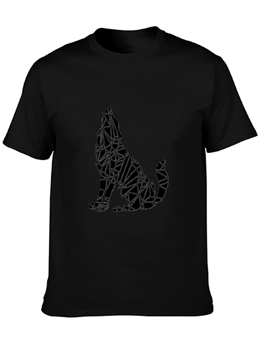 Geometric Wolf Graphic Print Black T-Shirt