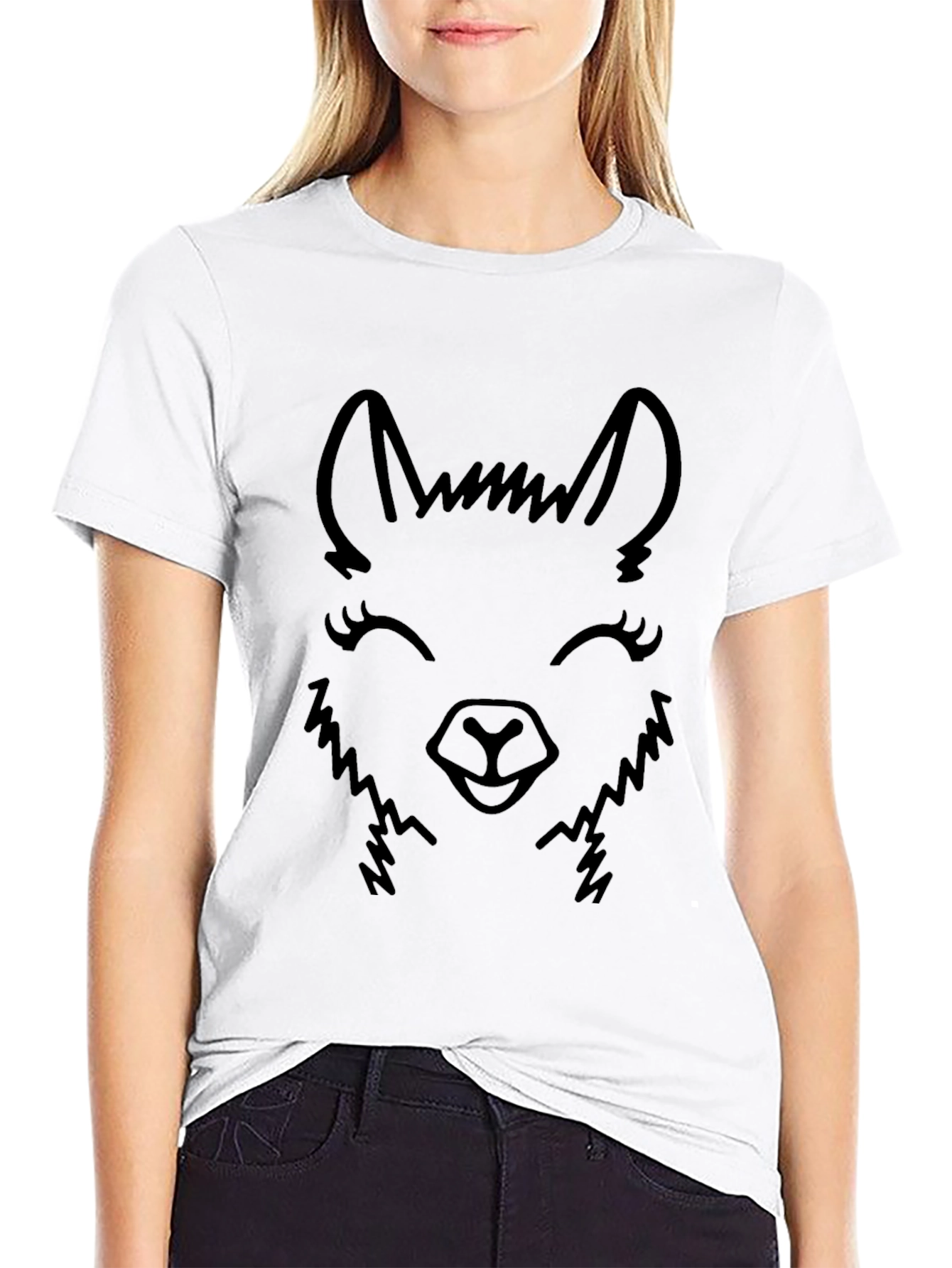 Llama Face Graphic Tee - Black Cotton Blend
