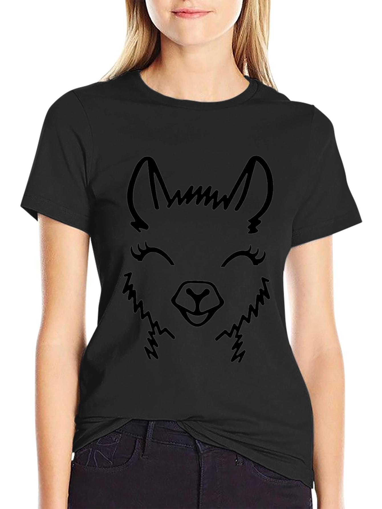 Llama Face Graphic Tee - Black Cotton Blend