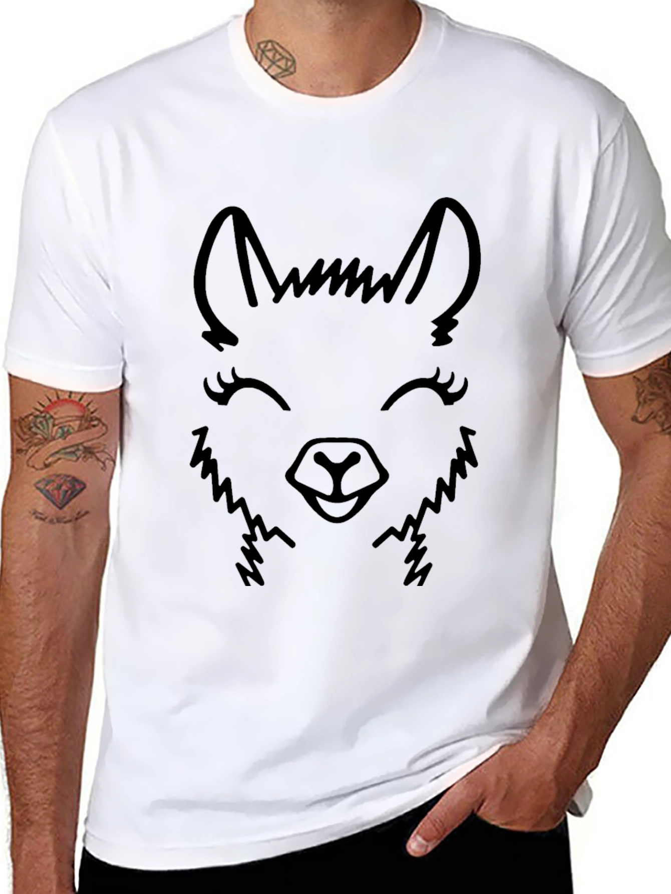 Llama Face Graphic Tee - Black Cotton Blend