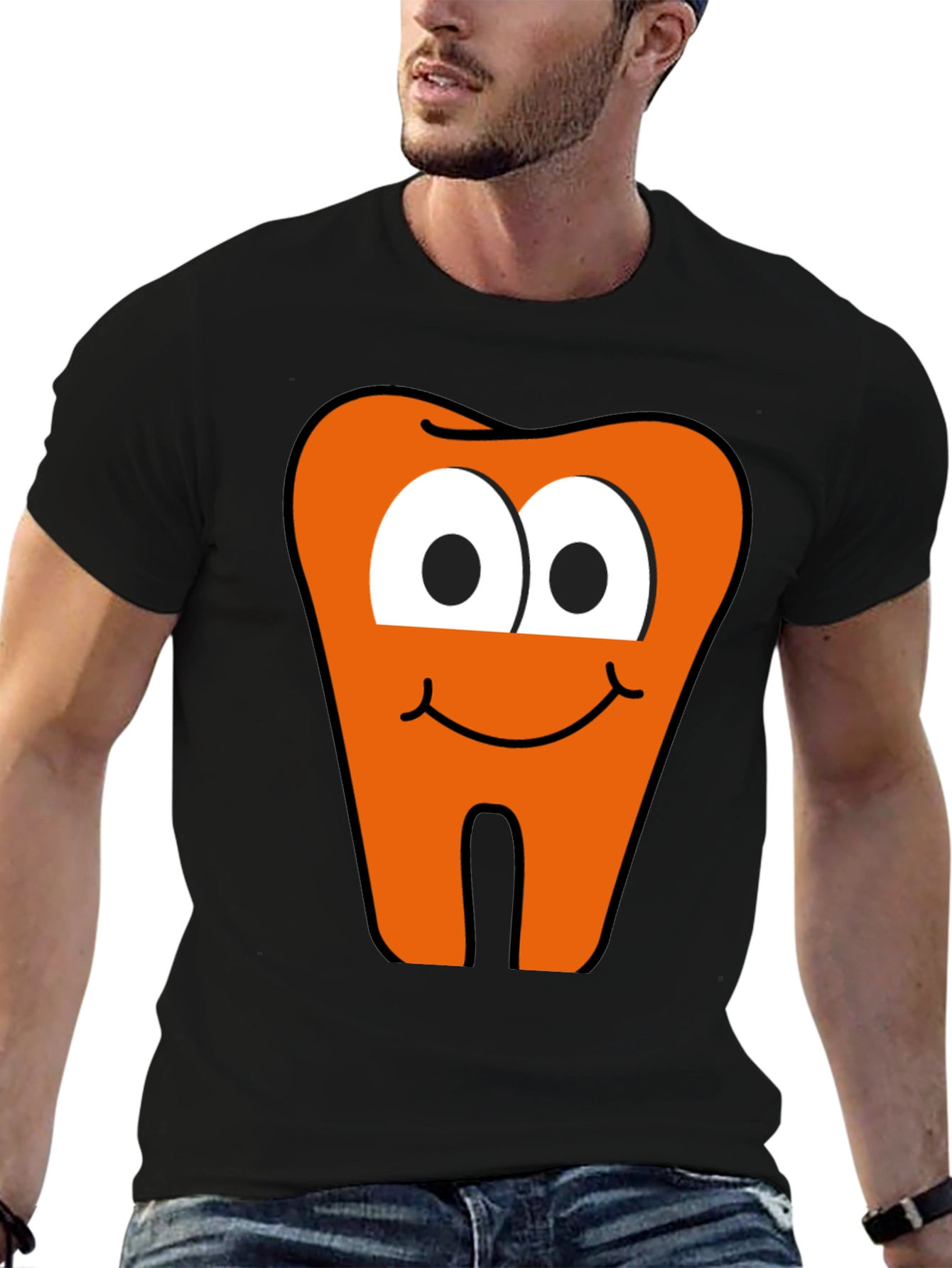 Funny Tooth Graphic Tee - Black Cotton T-Shirt