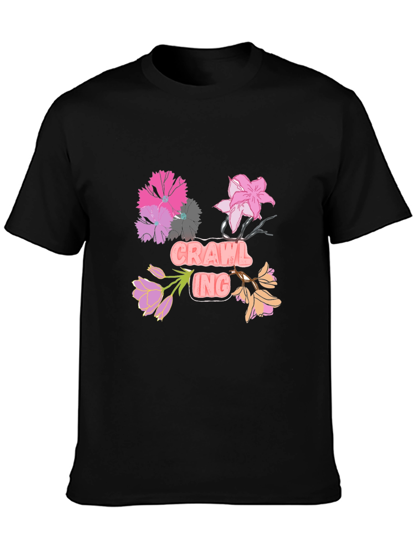 Floral Crawling T-Shirt - Black