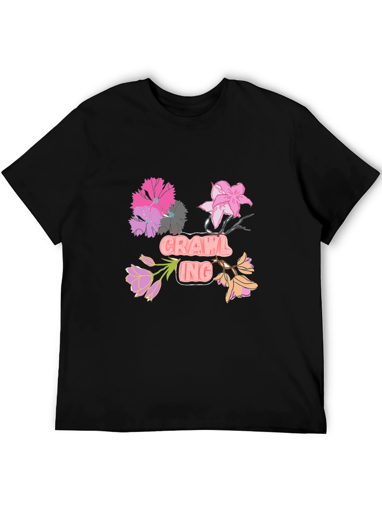 Floral Crawling T-Shirt - Black