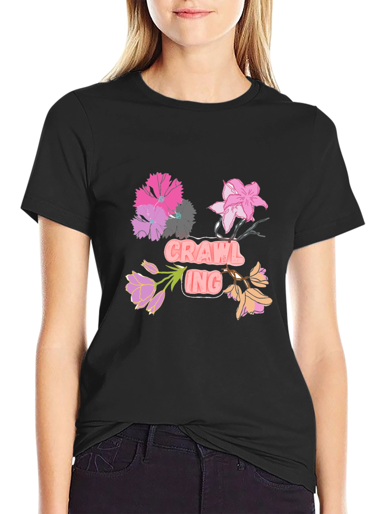Floral Crawling T-Shirt - Black