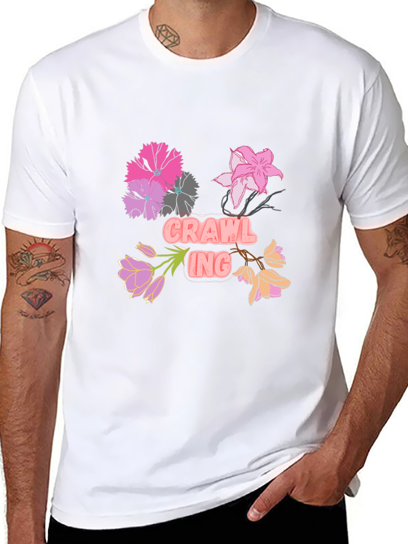 Floral Crawling T-Shirt - Black