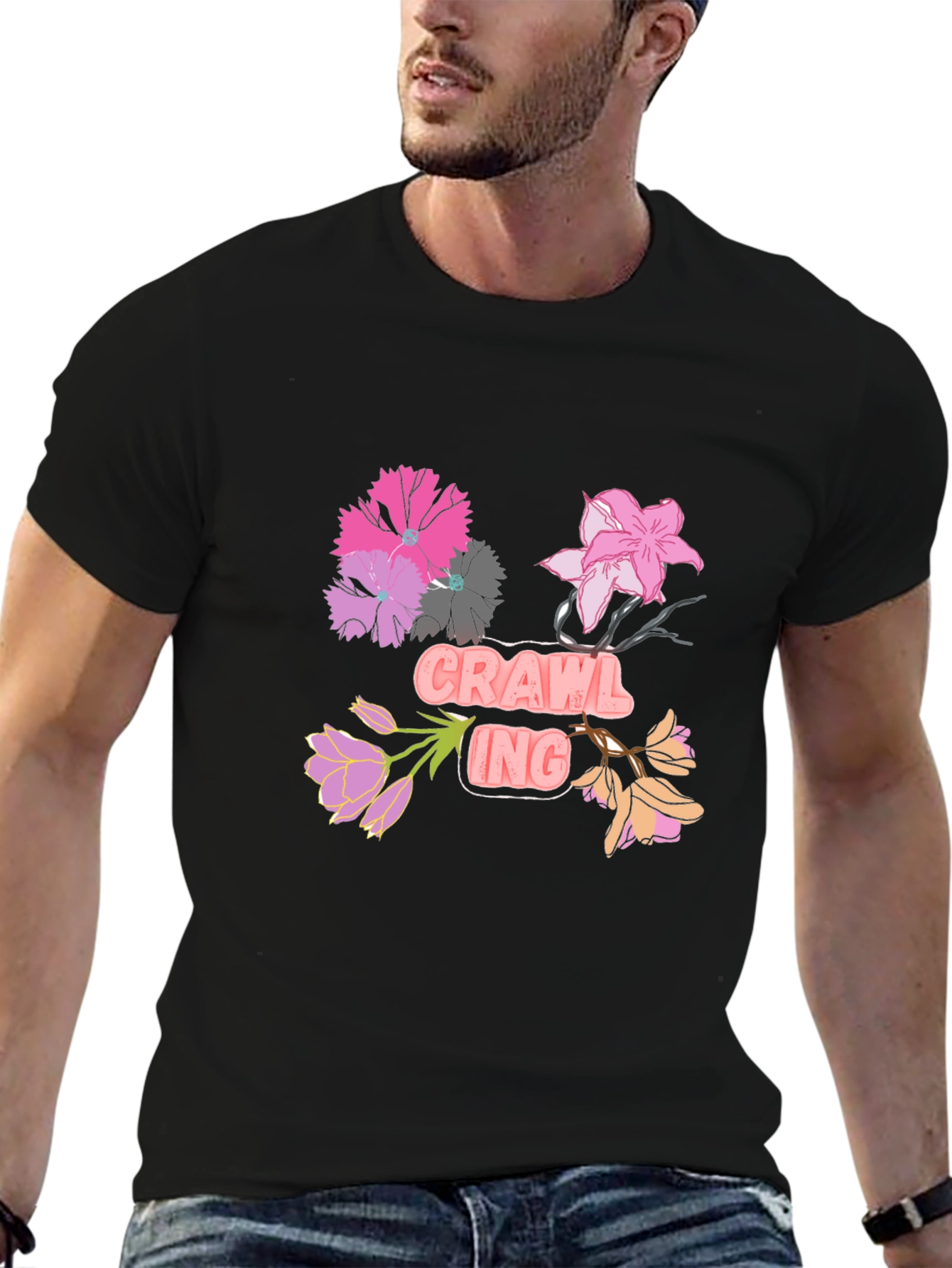 Floral Crawling T-Shirt - Black