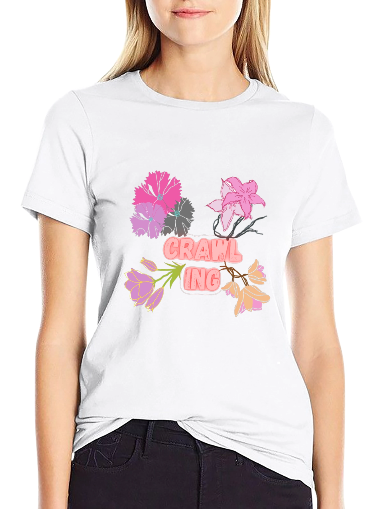 Floral Crawling T-Shirt - Black