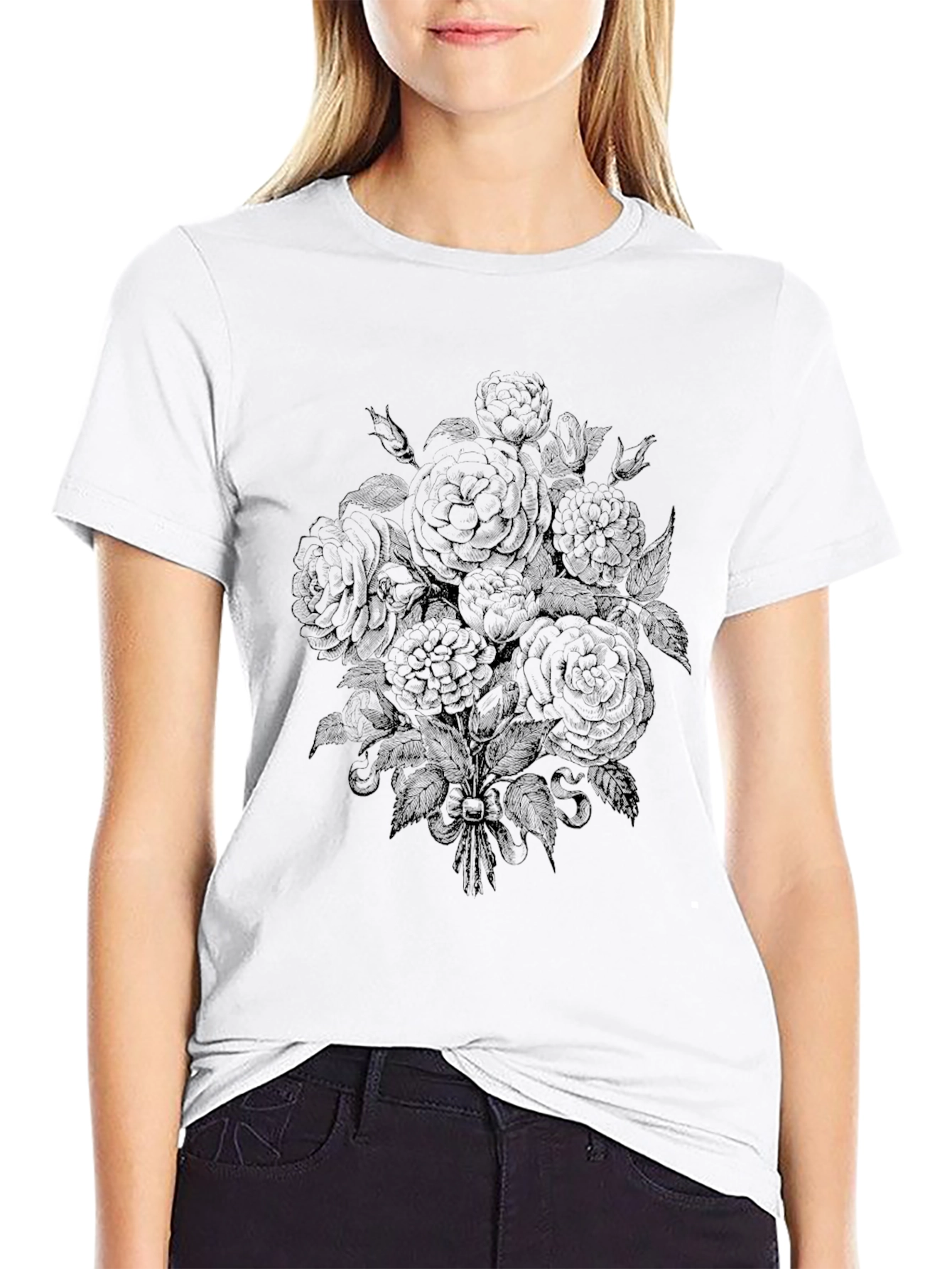 Elegant Black Floral Graphic T-Shirt