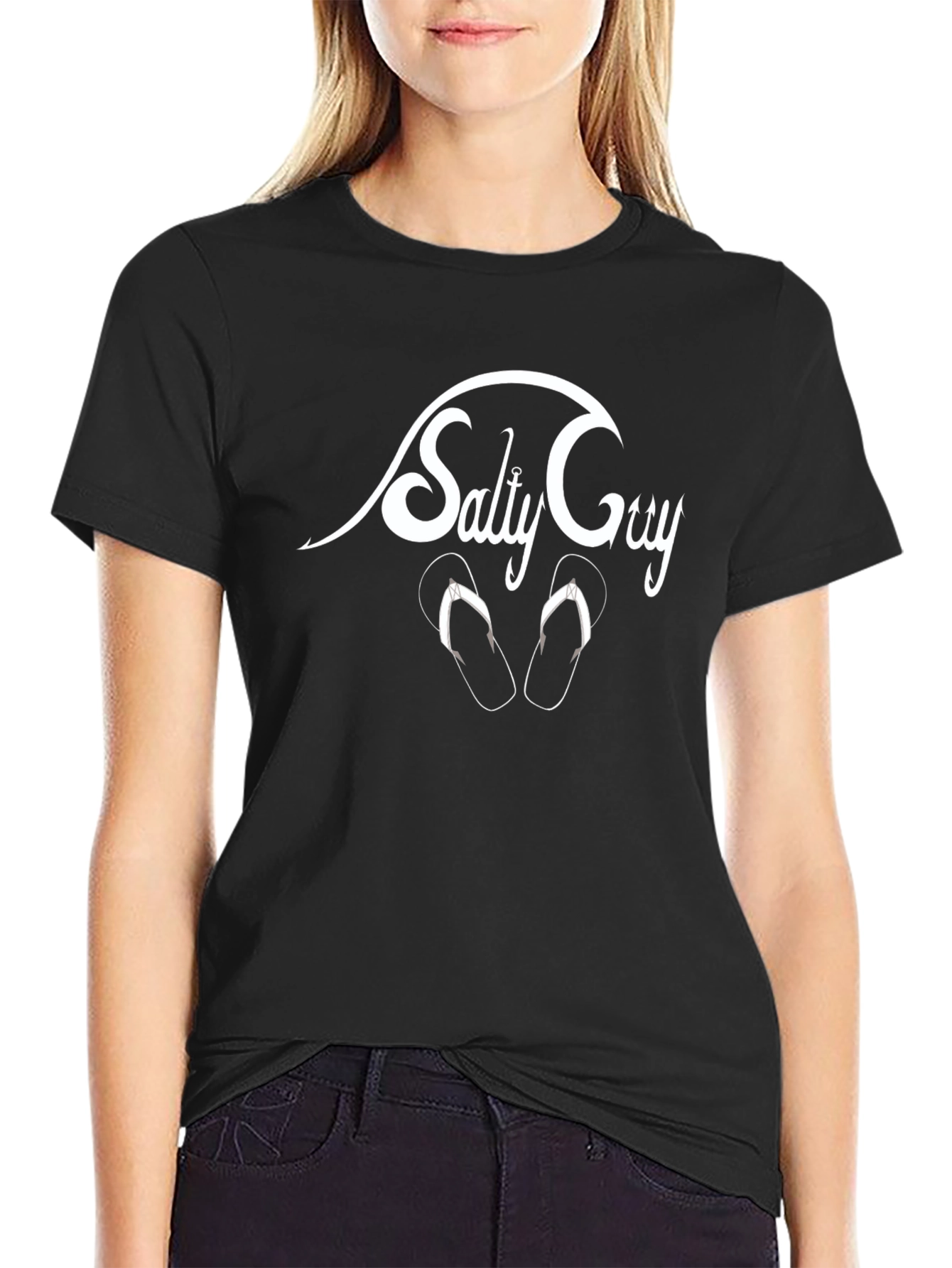 Salty Guy Black Graphic Tee - Beach Vibes T-Shirt