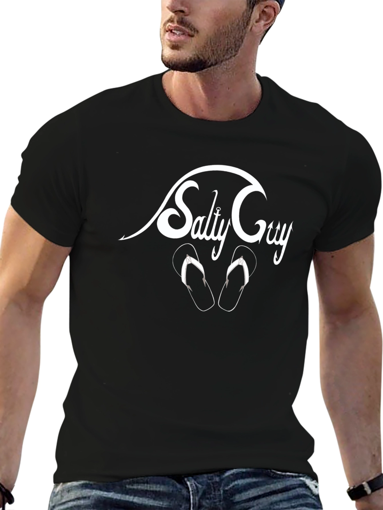 Salty Guy Black Graphic Tee - Beach Vibes T-Shirt