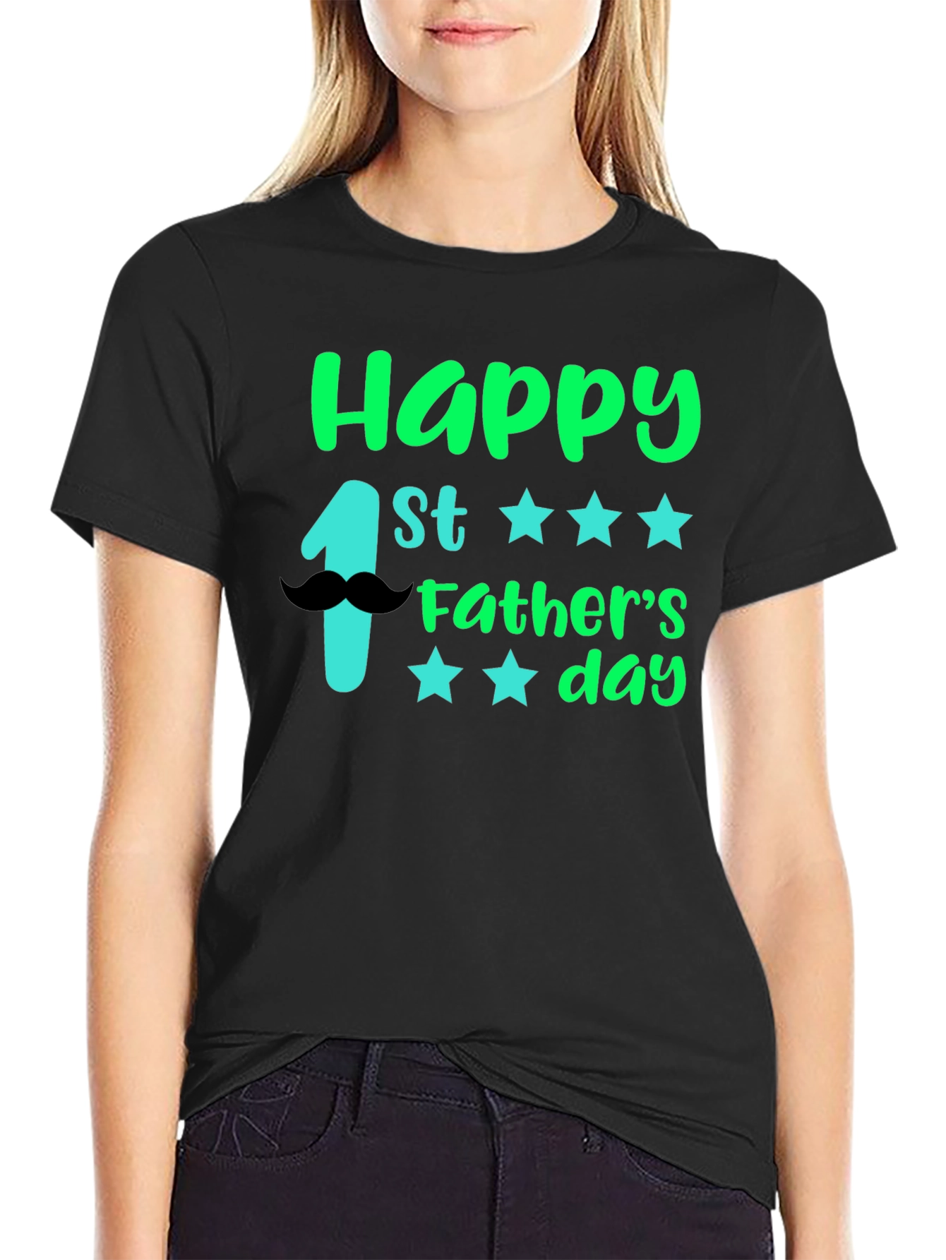 Happy 1st Fathers Day Black T-Shirt