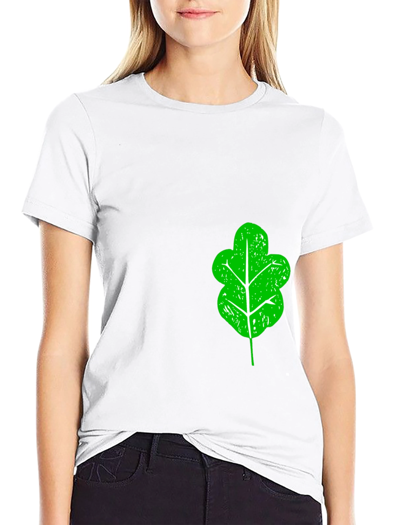 Green Leaf Graphic Black T-Shirt