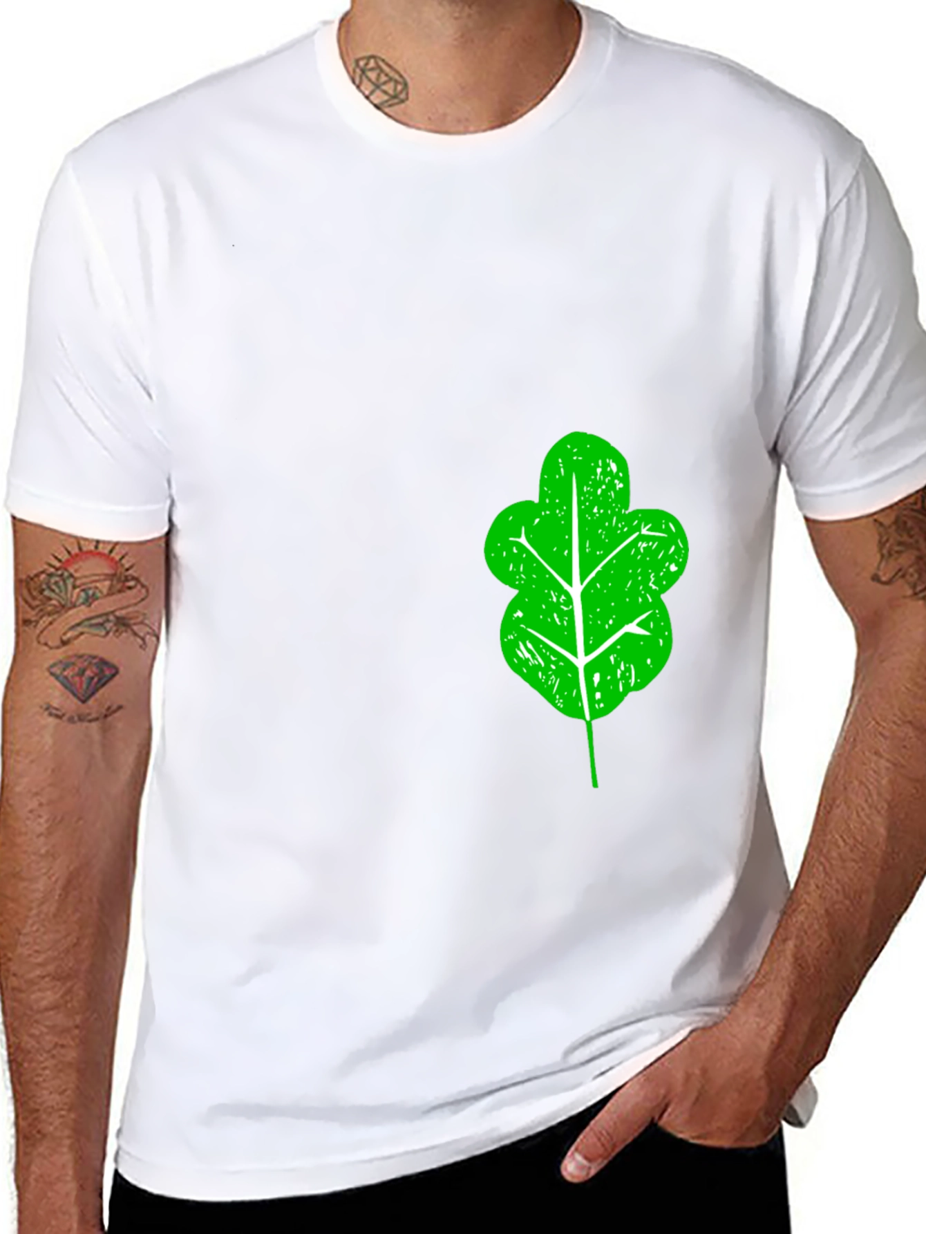 Green Leaf Graphic Black T-Shirt